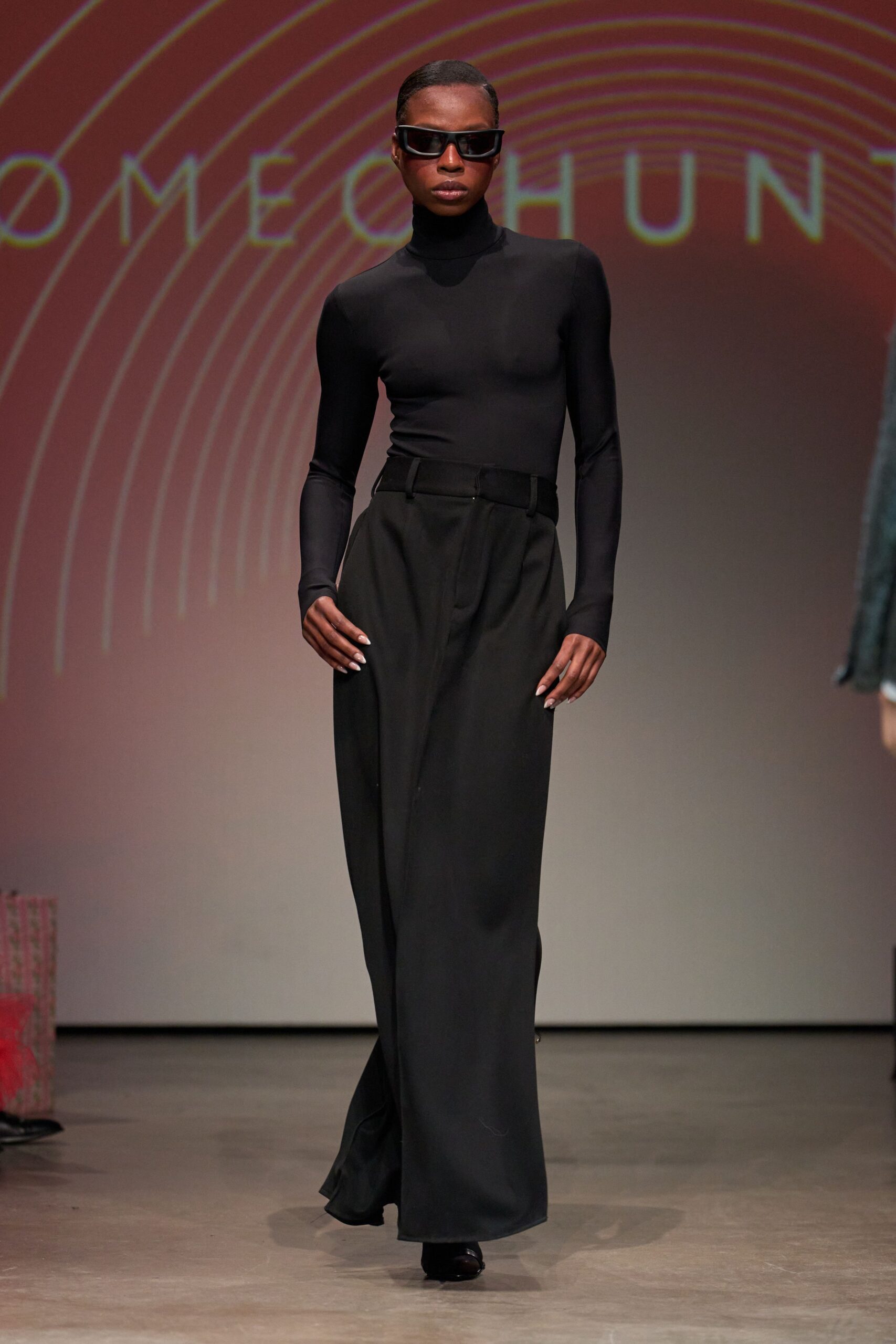 black fitted top with wide-leg pants