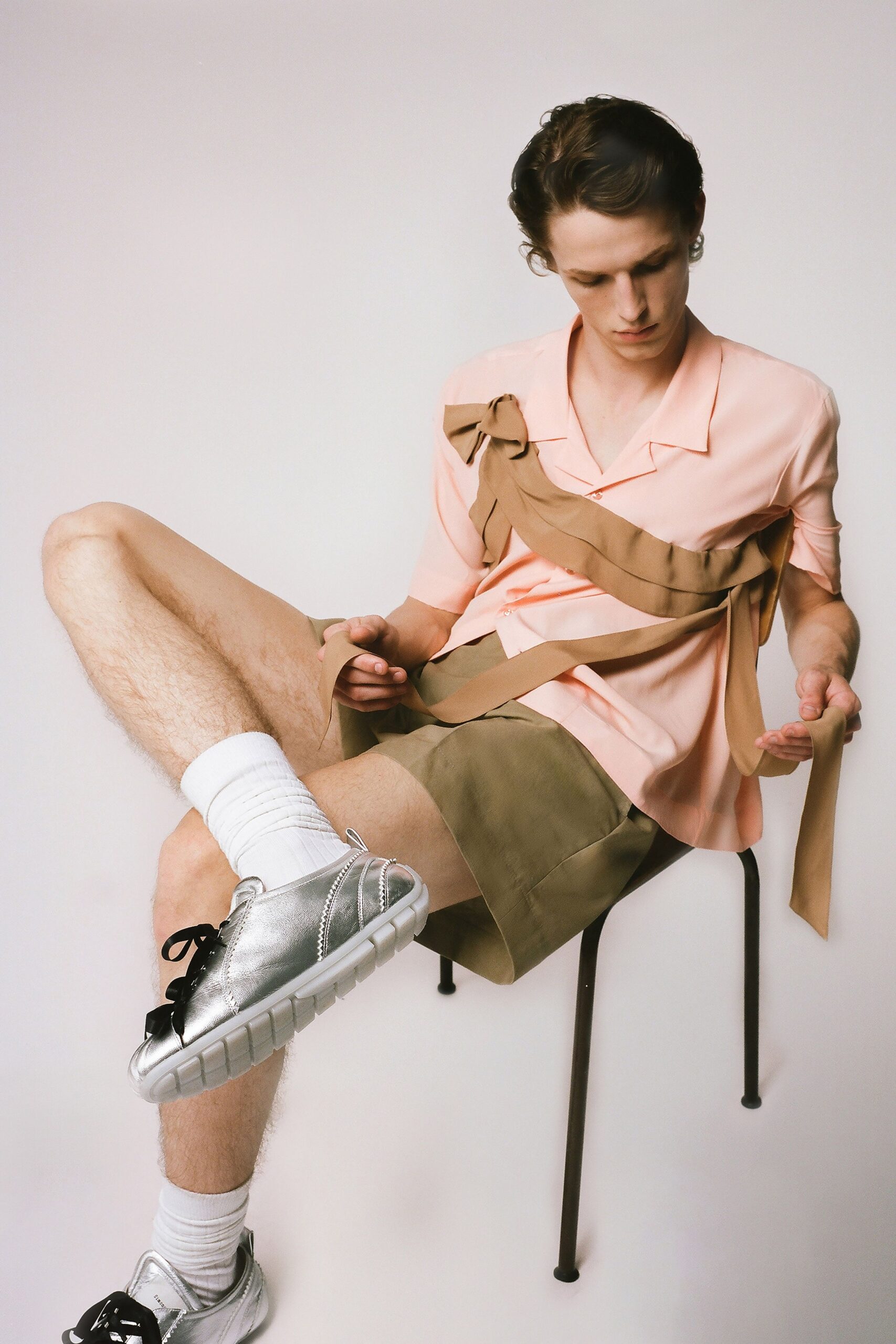 pink cotton short-sleeve collared relaxed layered shirt