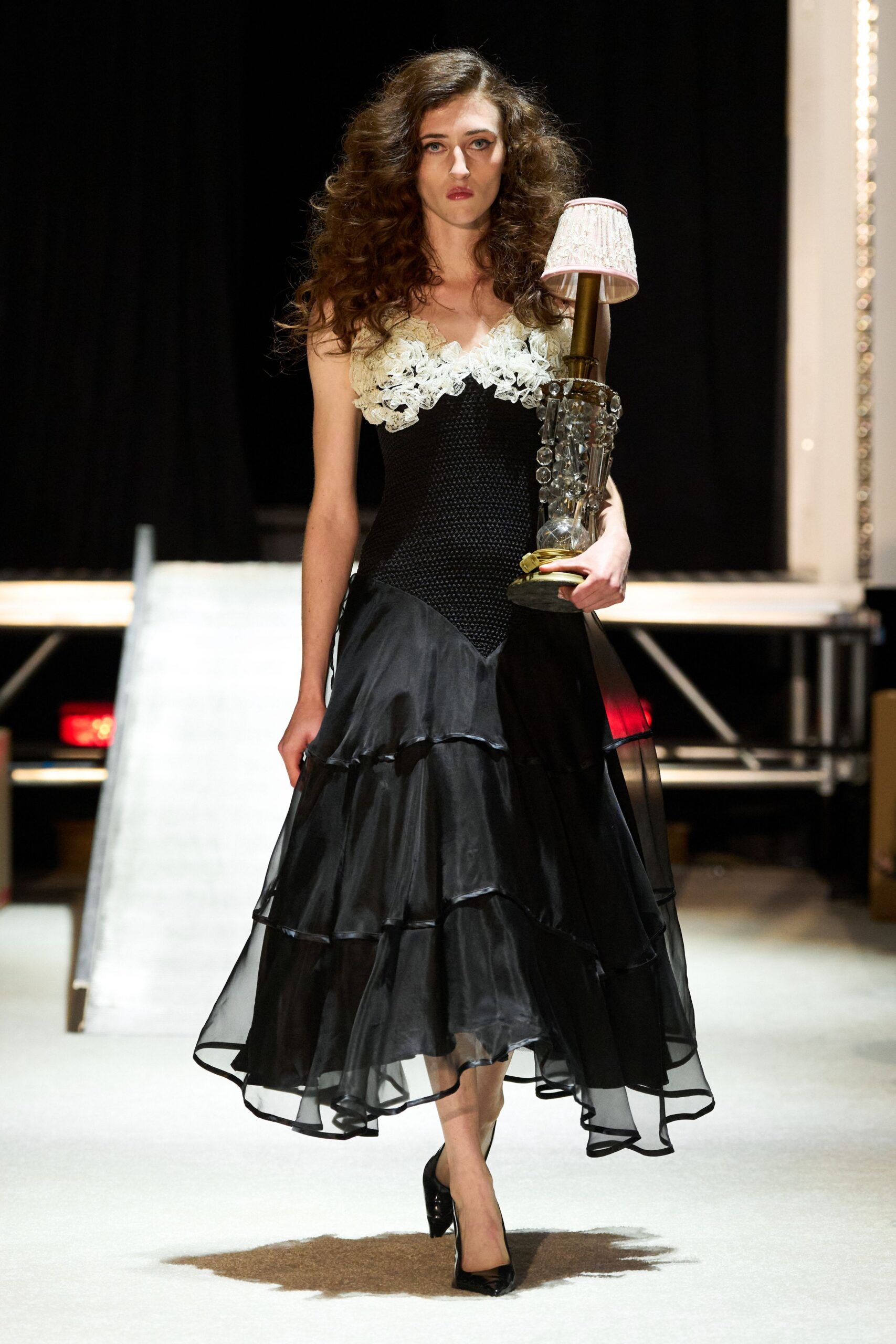 black tiered midi dress with shoes