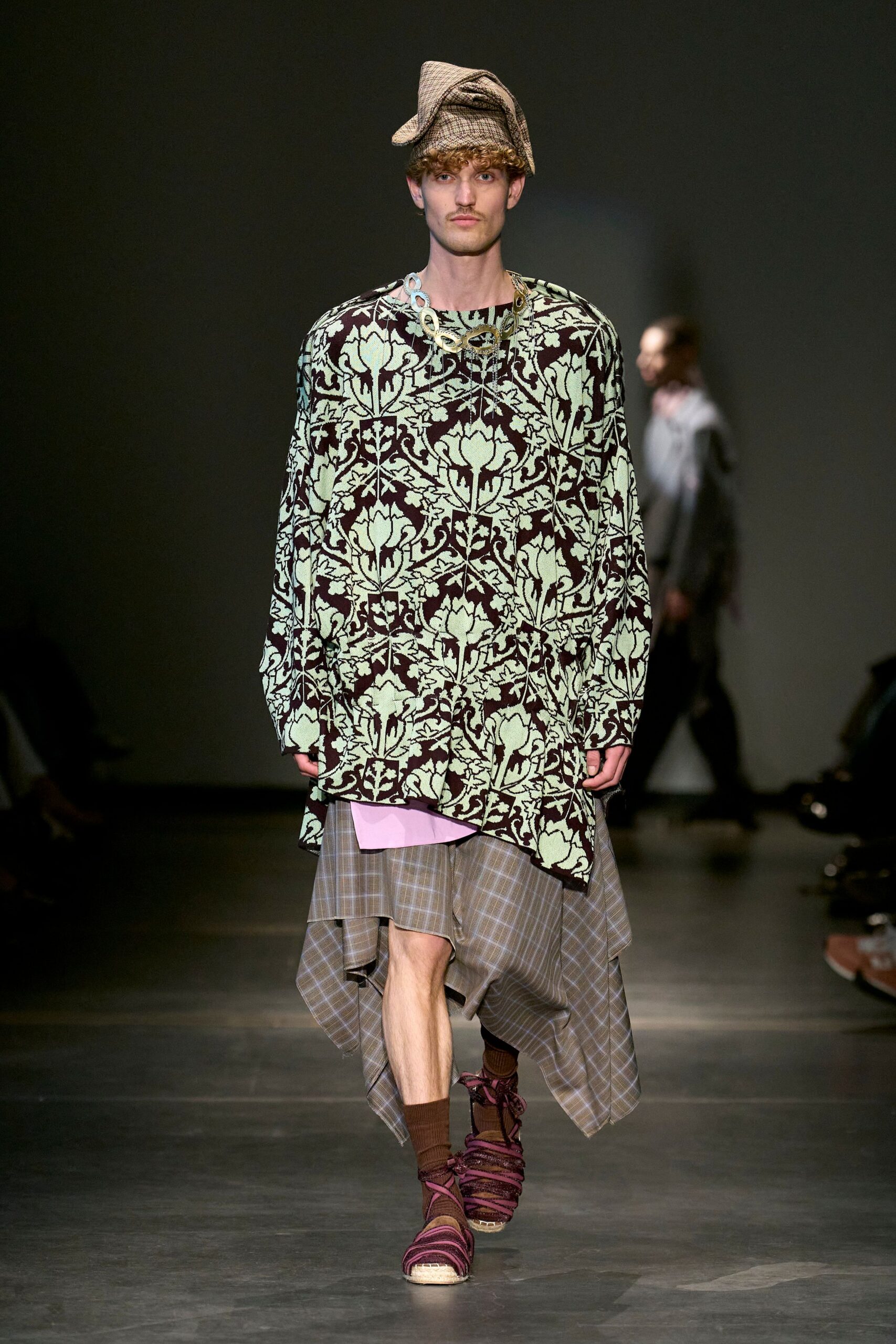 oversized printed top with asymmetric skirt