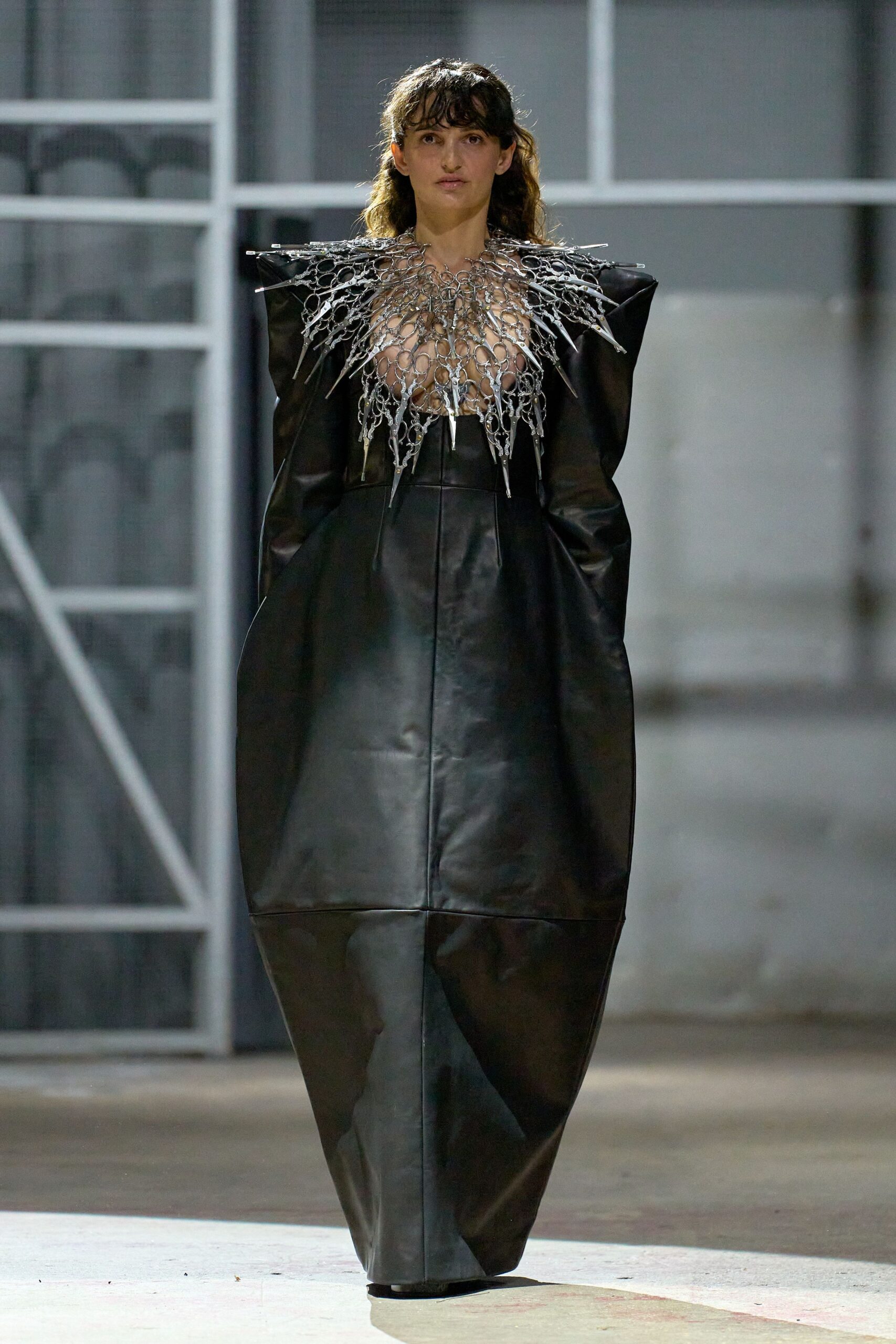 black leather sleeveless gown
