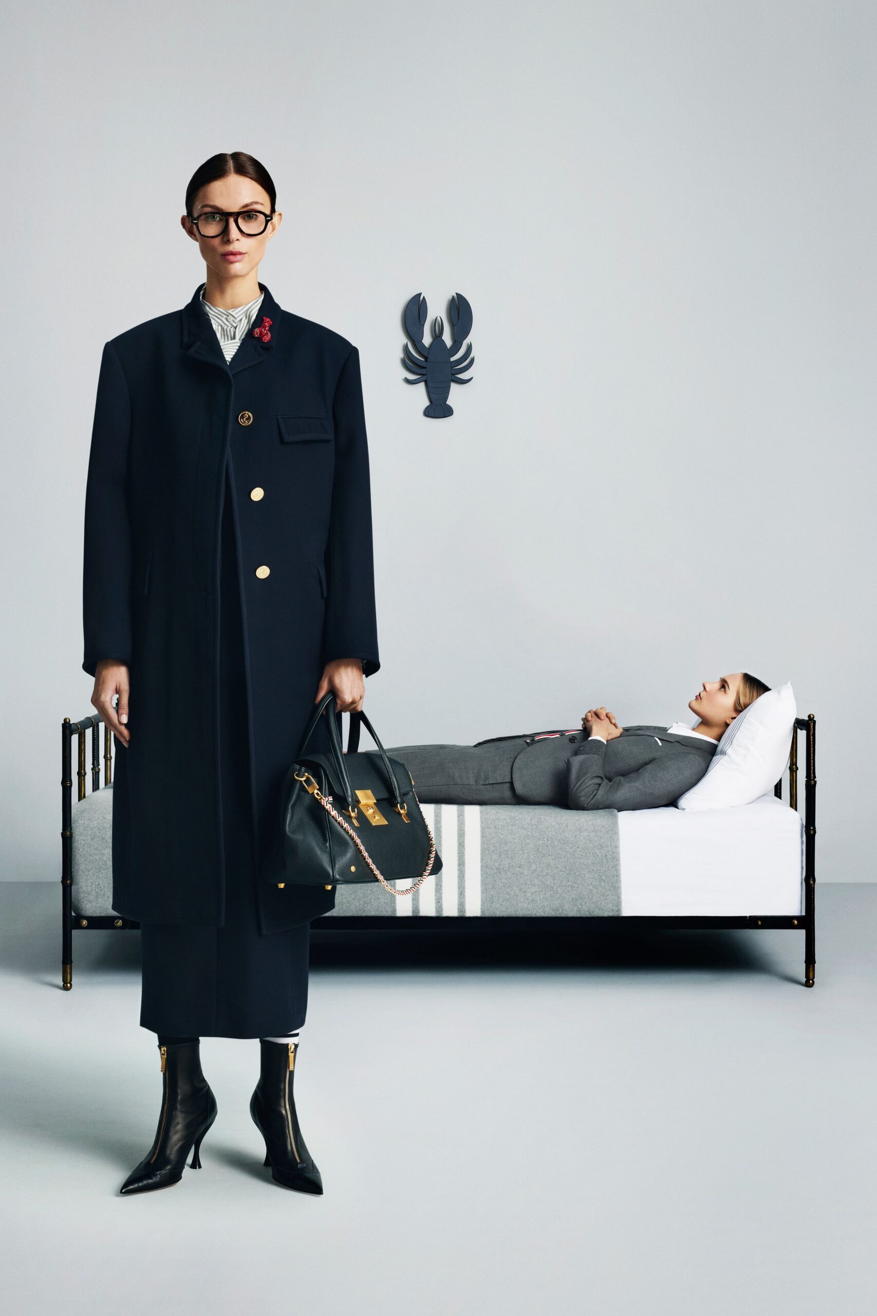 black wool coat and gray suit