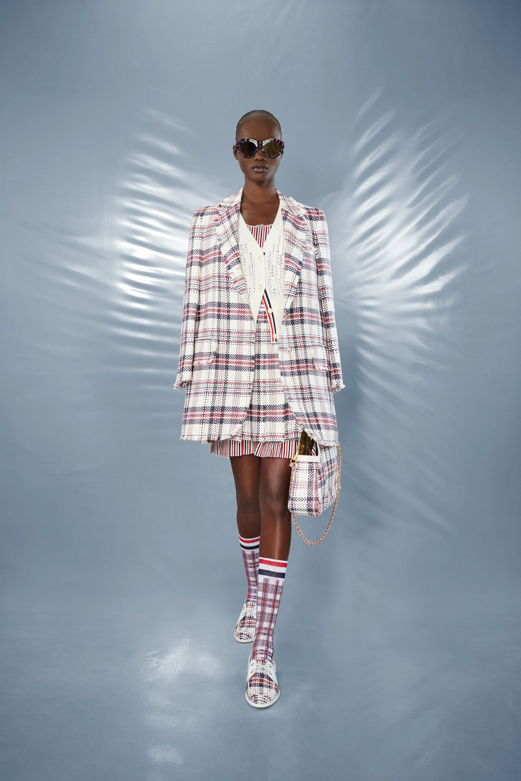 checked blazer with sleeveless top