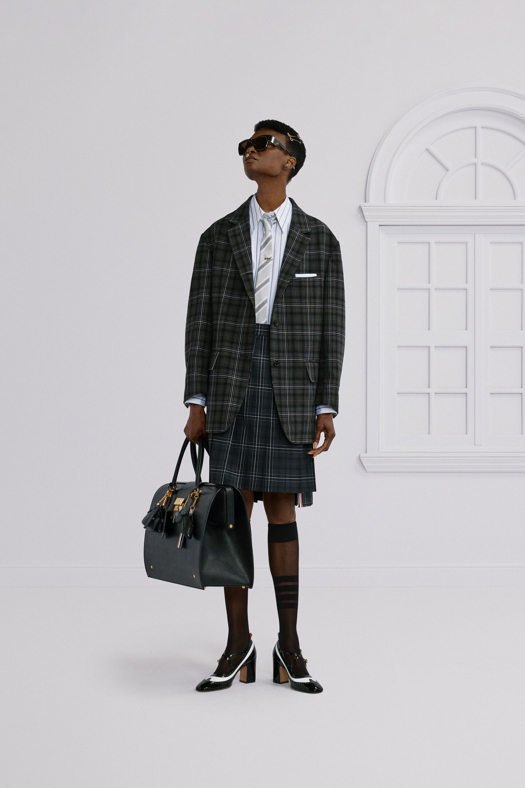 tailored black plaid blazer
