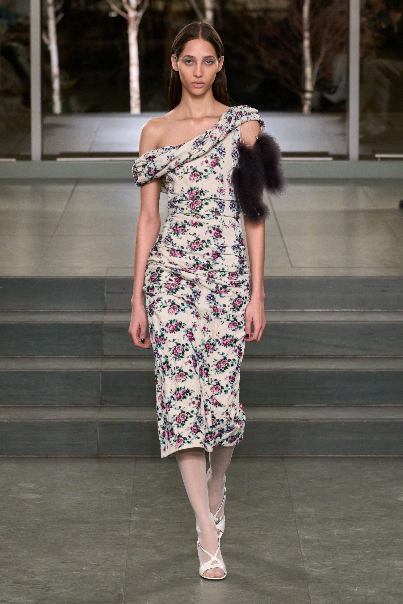floral midi dress with strappy shoes