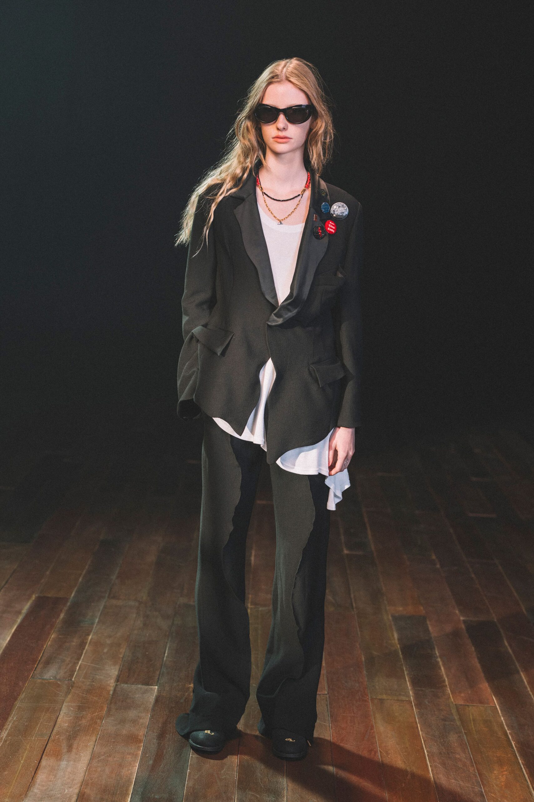 black tailored blazer with white shirt