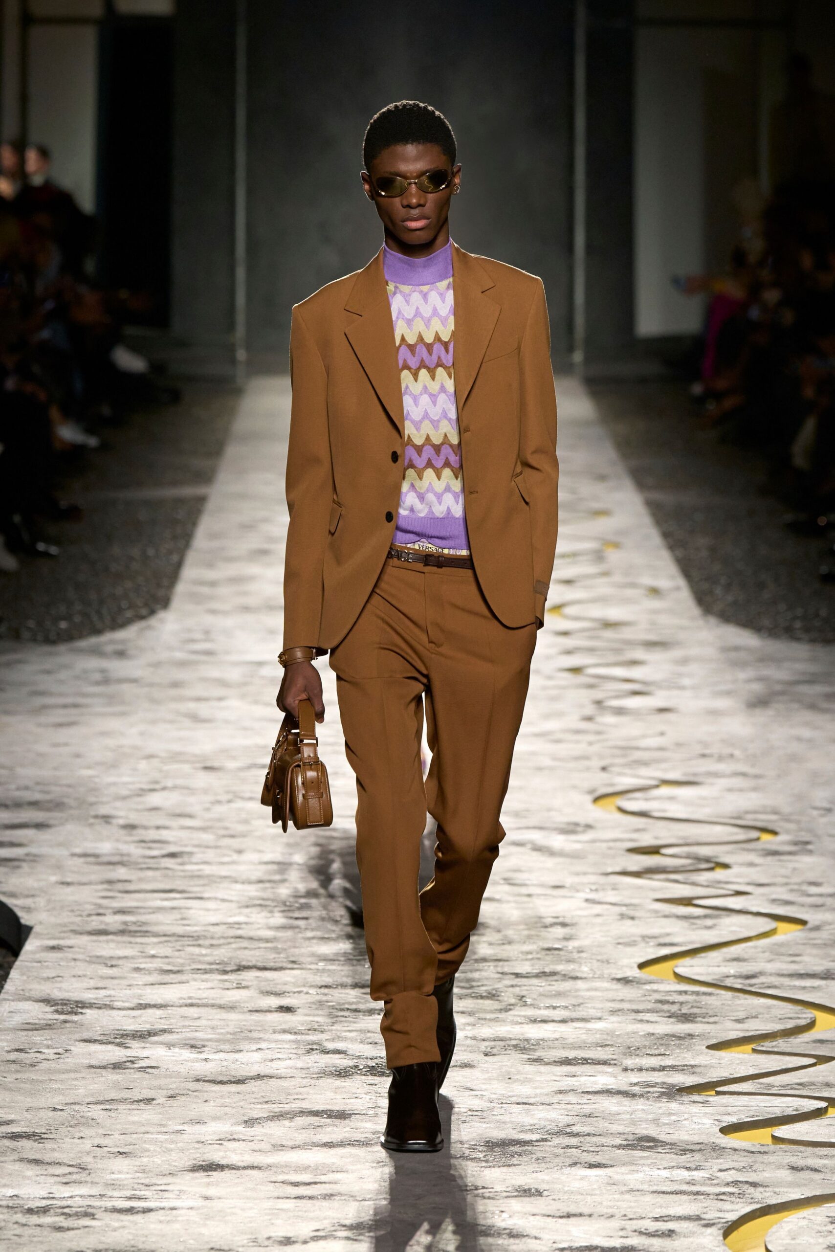brown cotton long-sleeve collared tailored buttoned suit