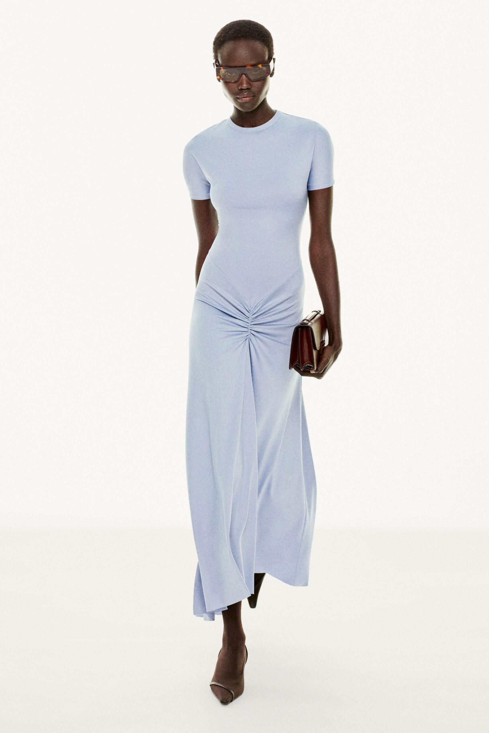 blue fitted maxi dress