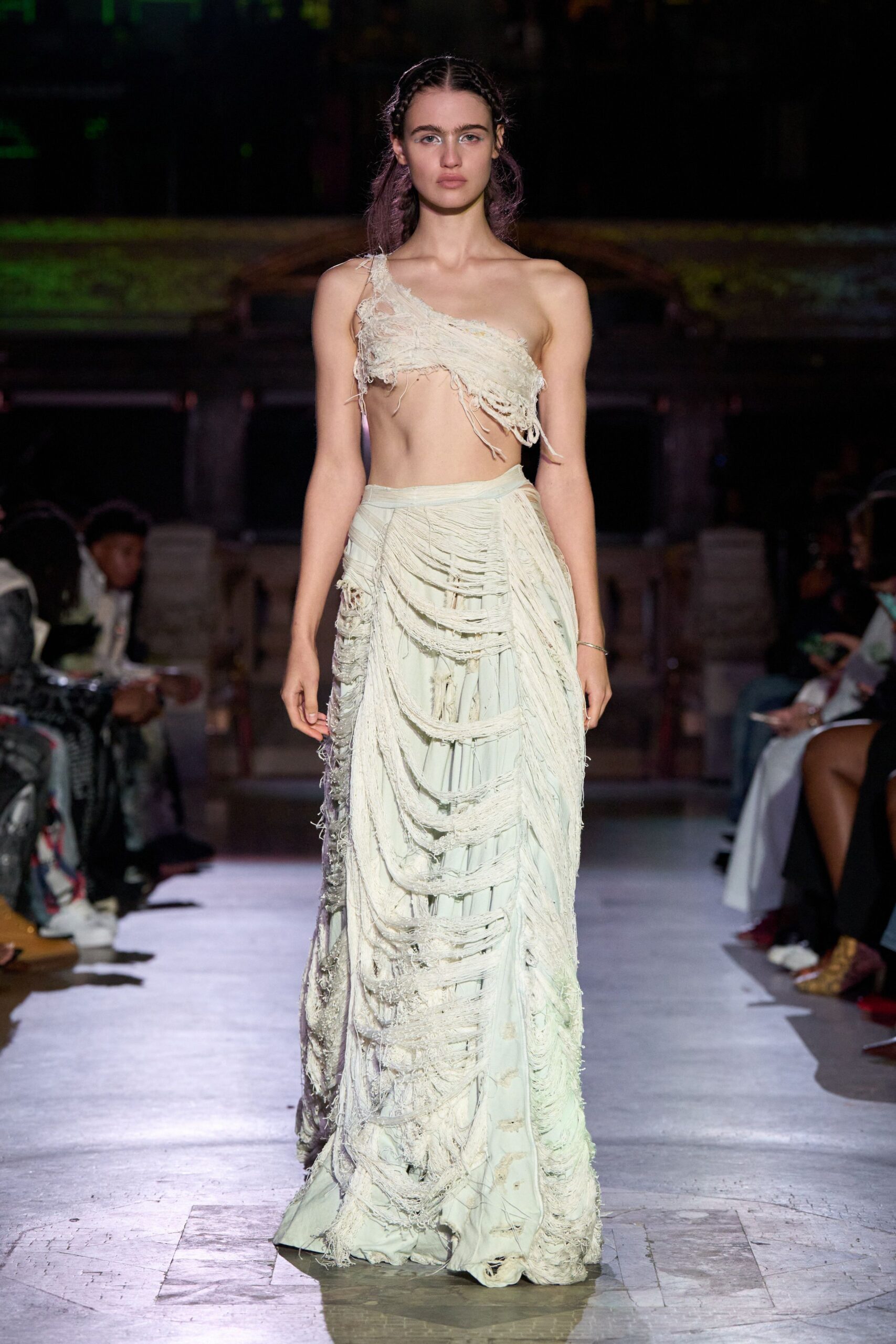 white asymmetric draped gown