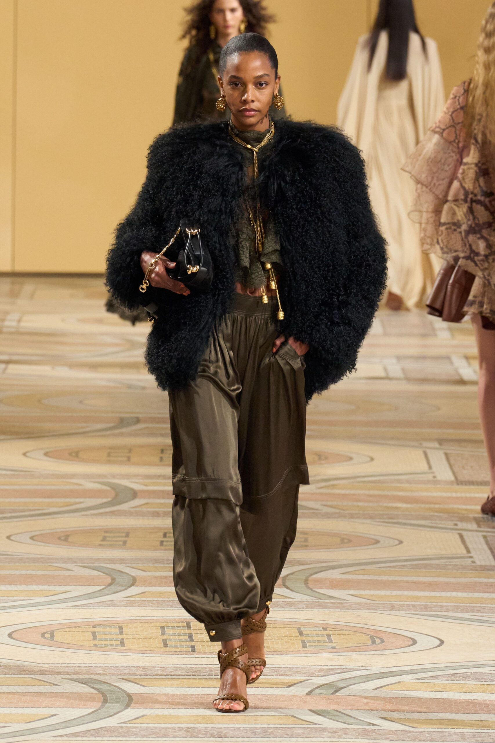 black faux-fur oversized coat
