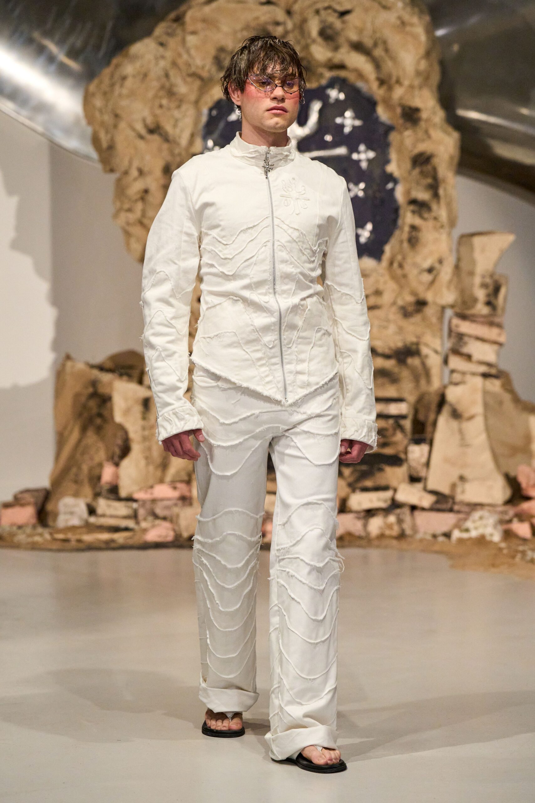 white fitted jacket and pants