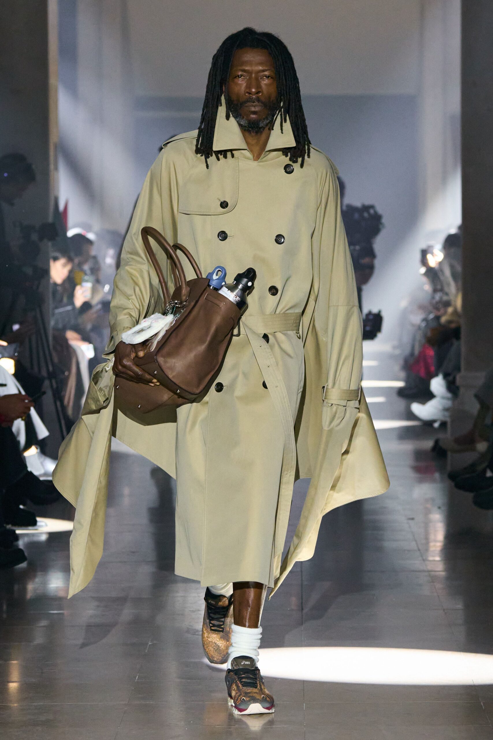 beige cotton long-sleeve collared relaxed belted midi trench
