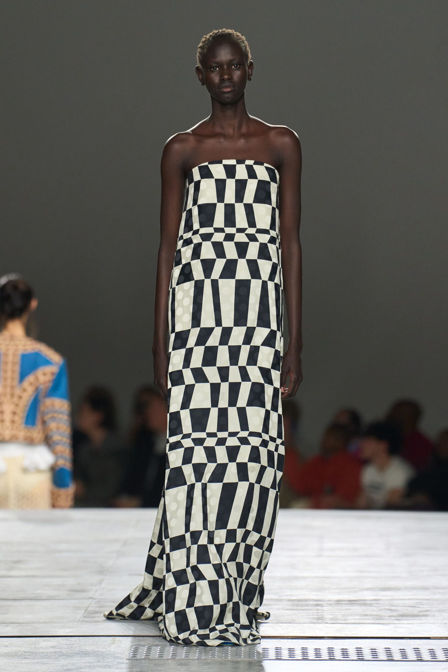 black and white printed gown