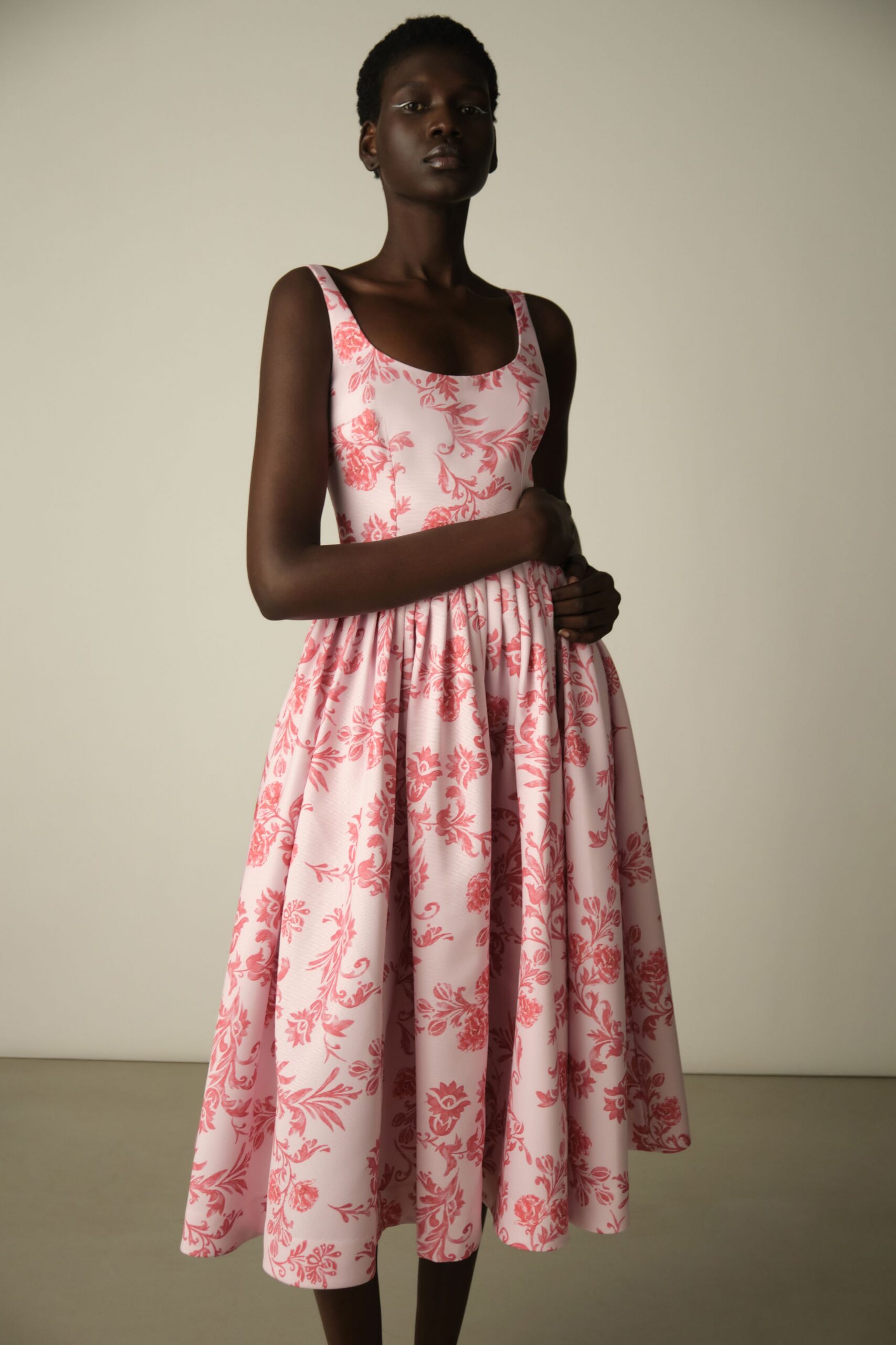 pink floral midi dress
