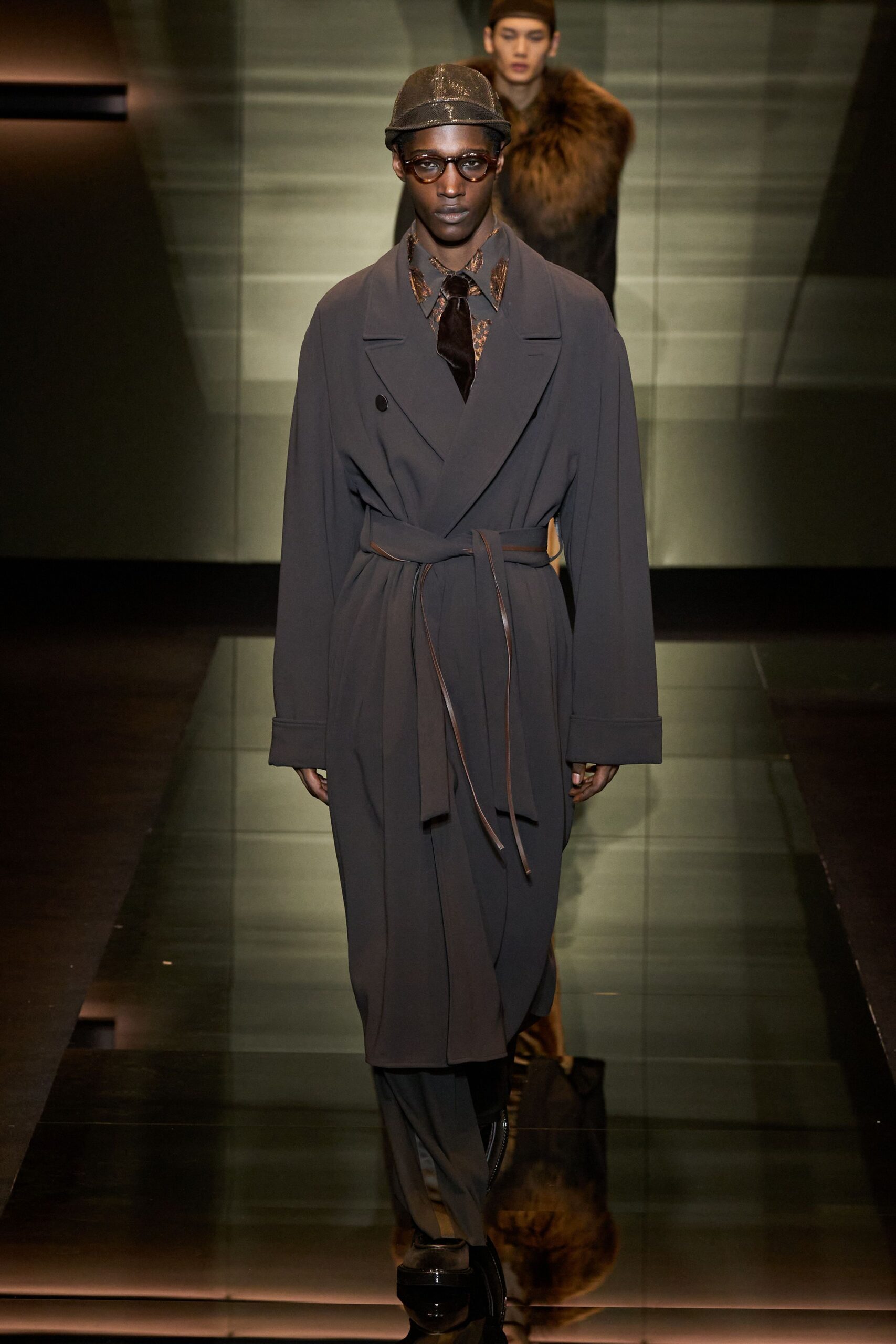 gray wool coat with black shirt