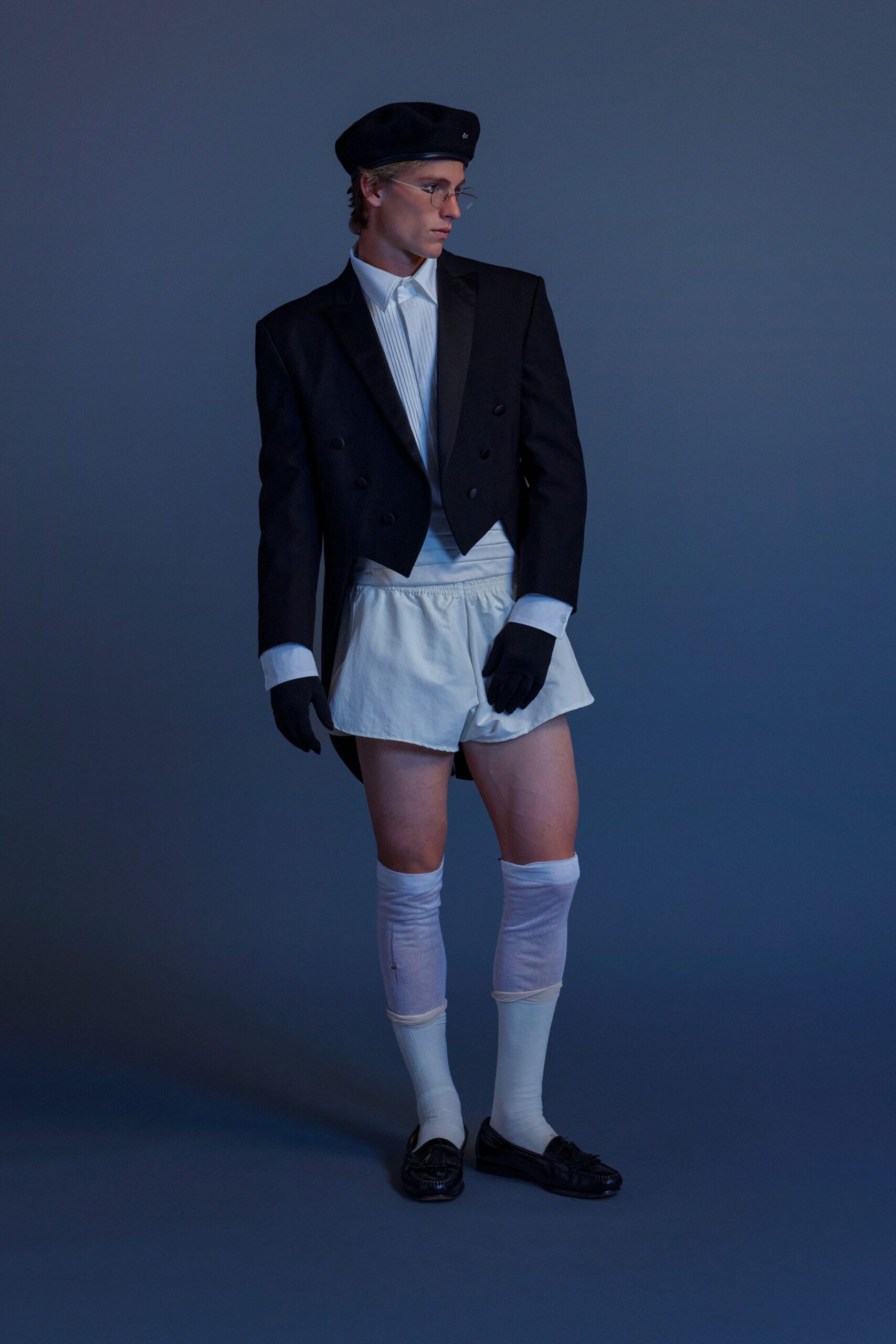 black blazer white shirt shorts