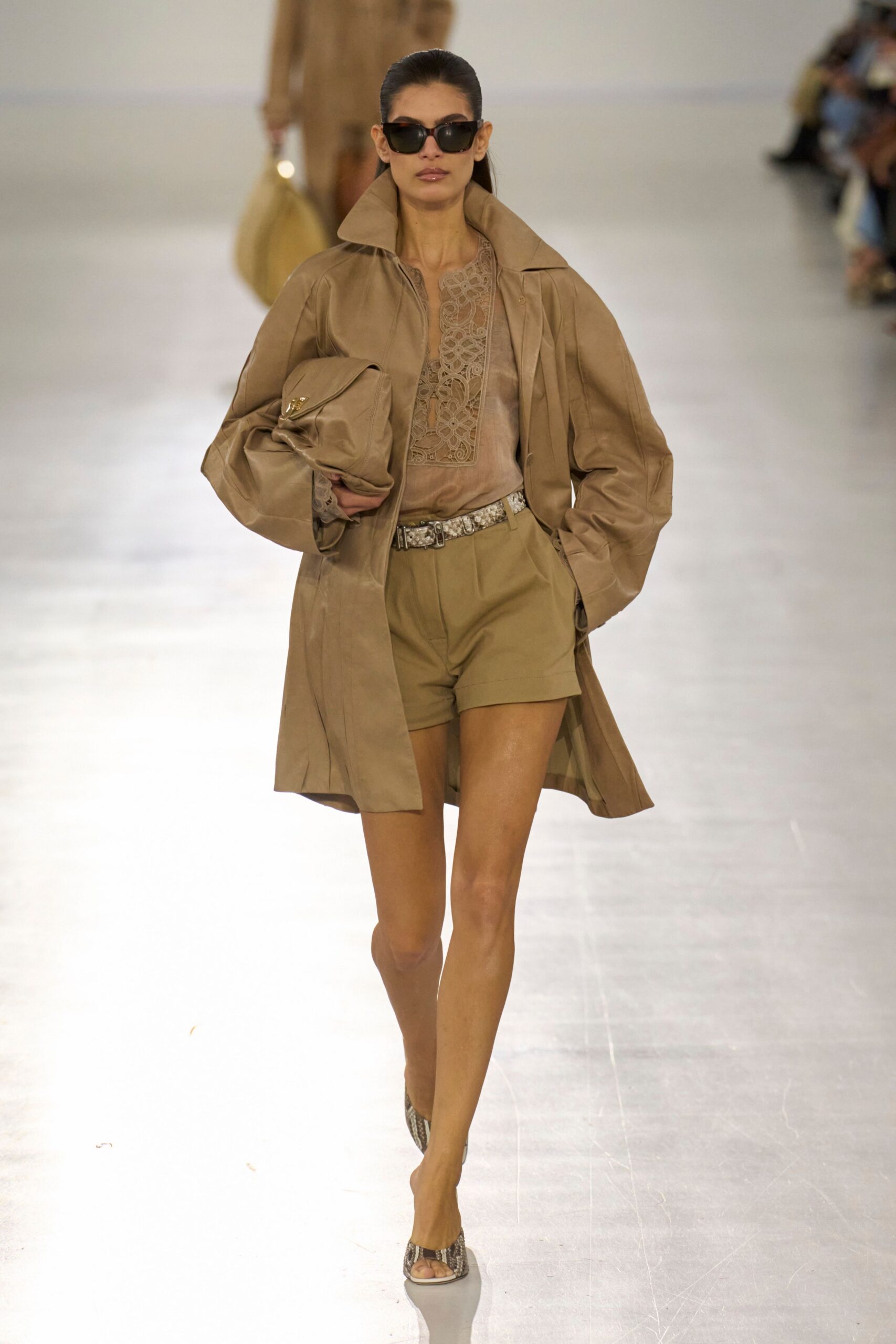 beige coat with lace top