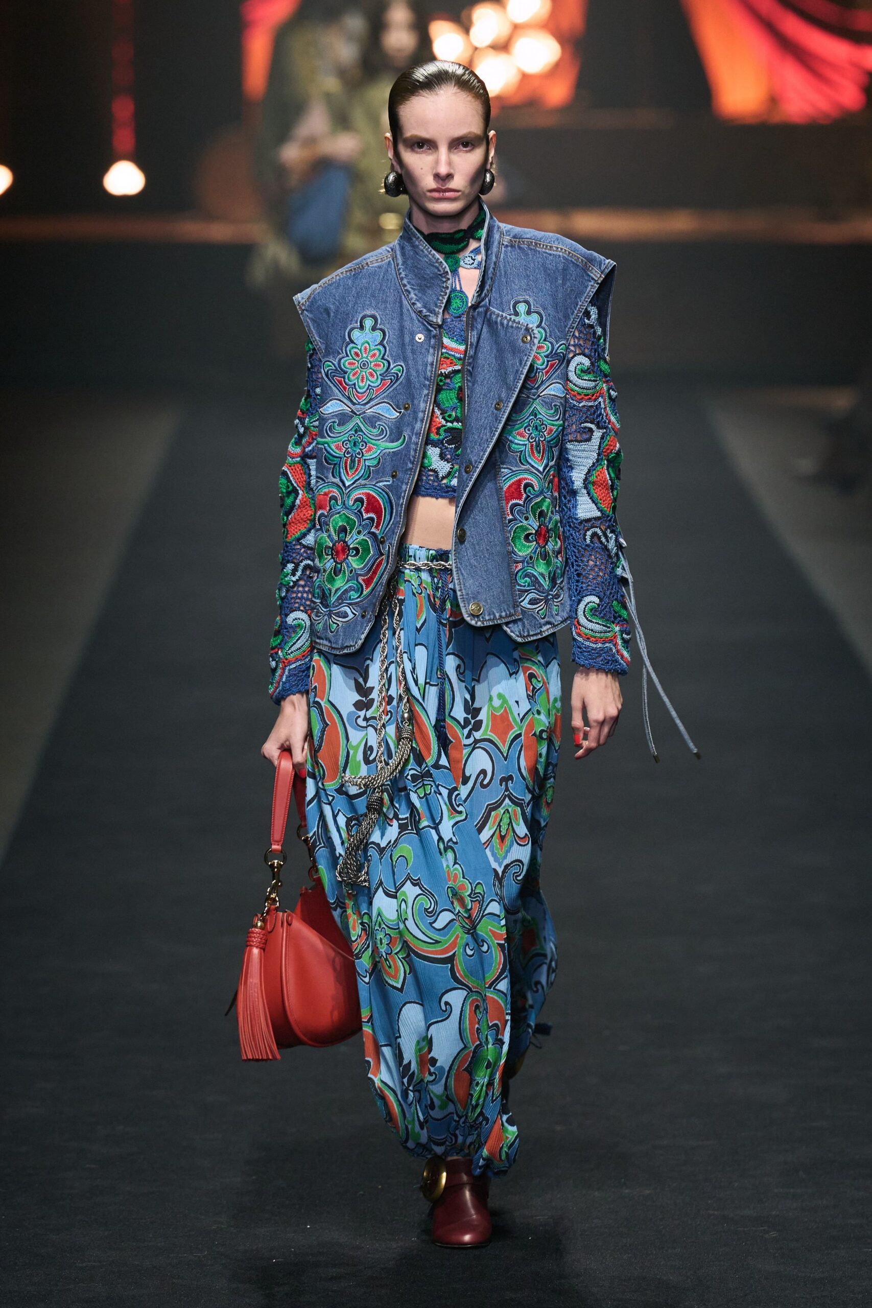 blue denim long-sleeve collared relaxed embroidered jacket