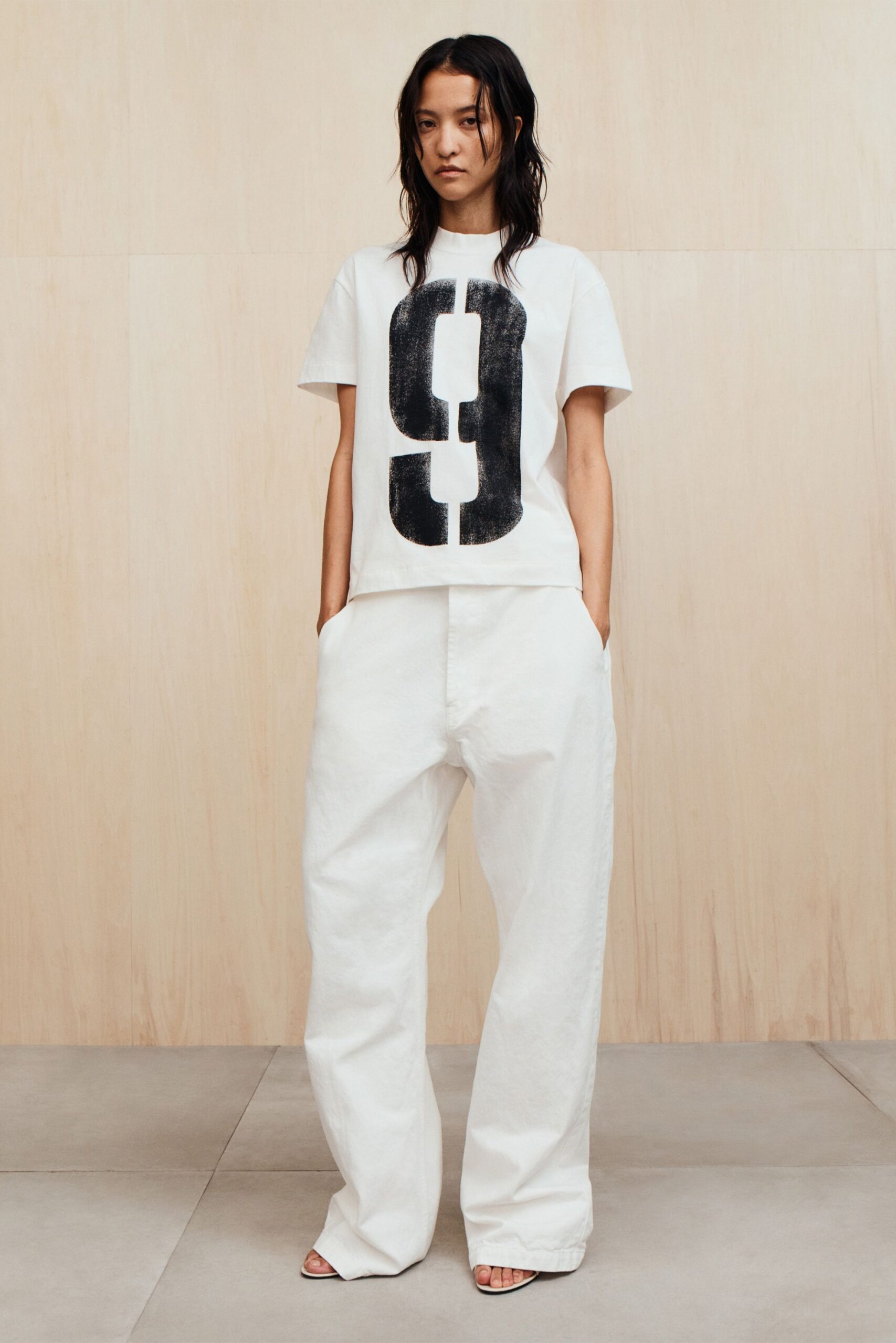 white cotton short-sleeve collared relaxed printed t-shirt