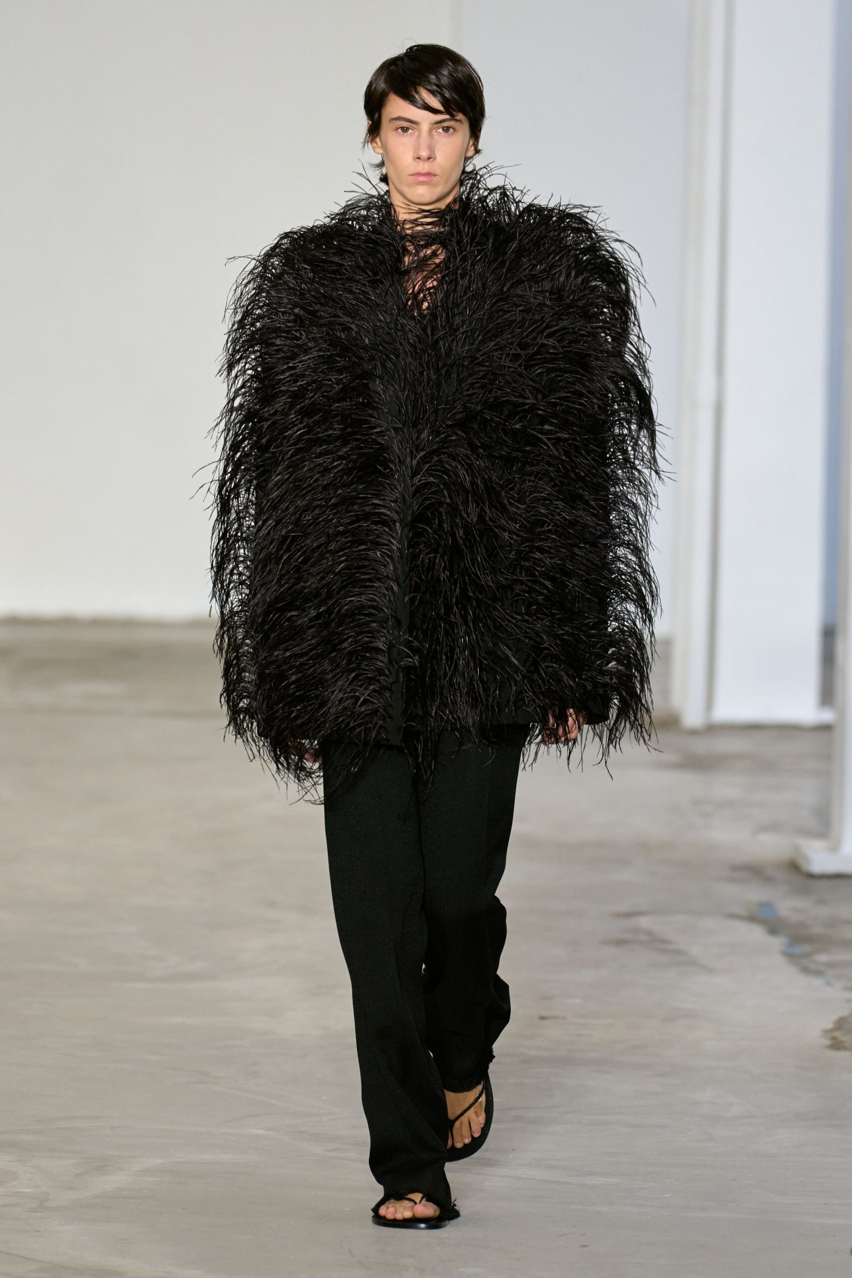 black fringed coat with pants