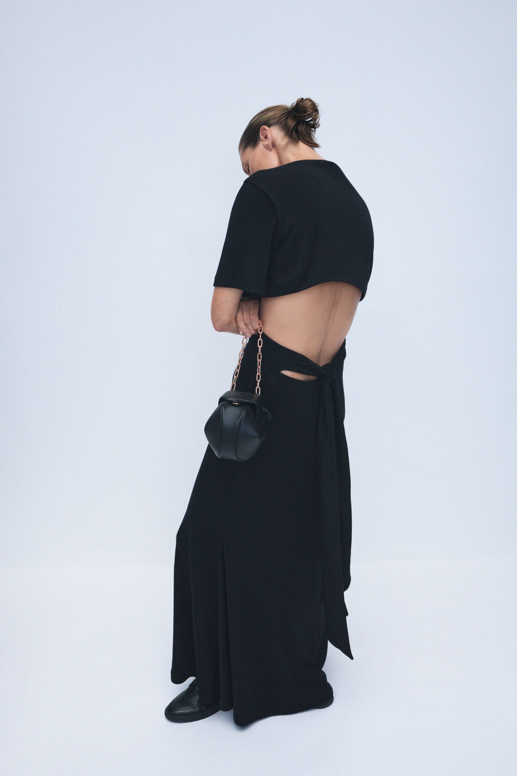 black fitted backless dress