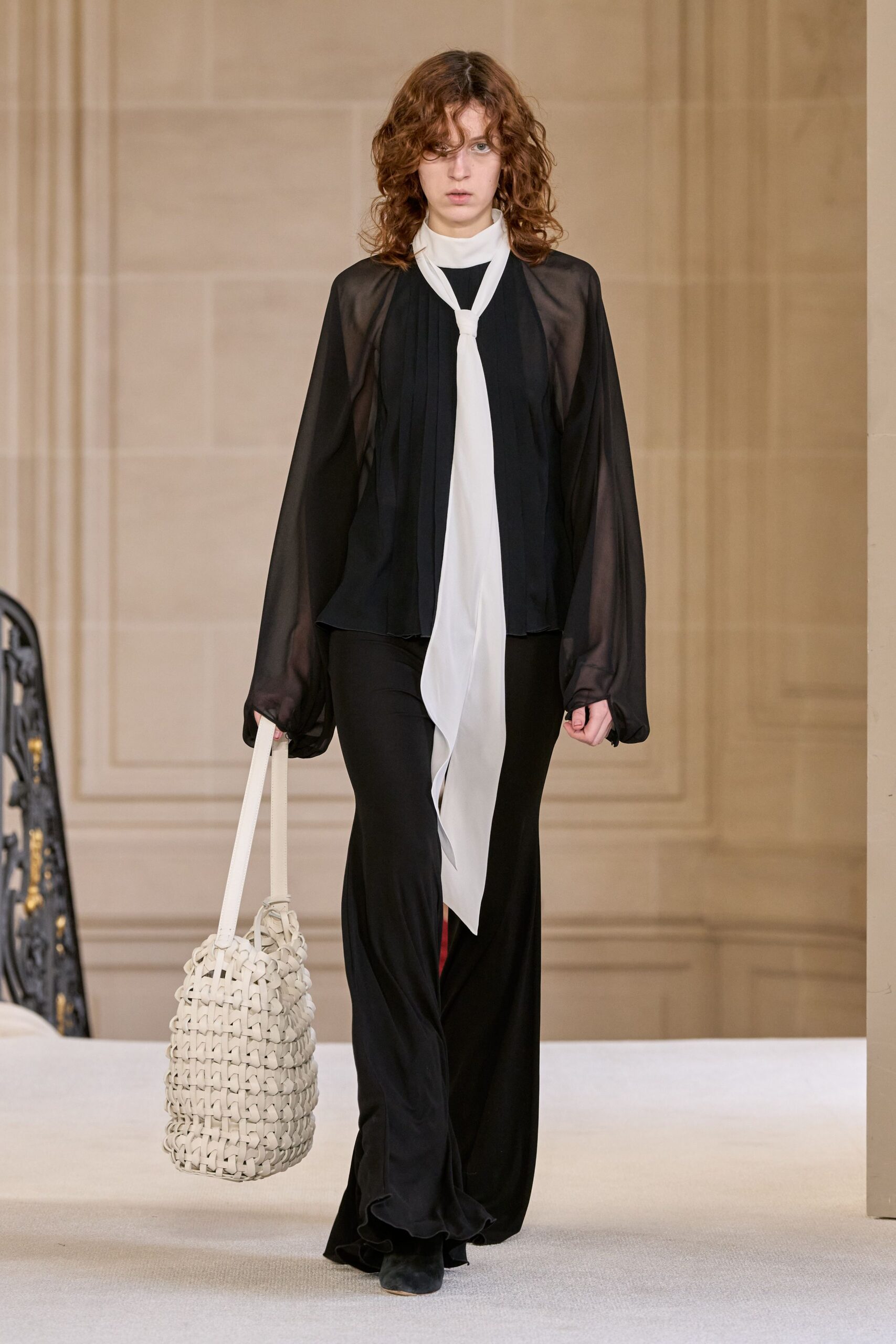 black silk long-sleeve v-neck relaxed pleated sheer blouse