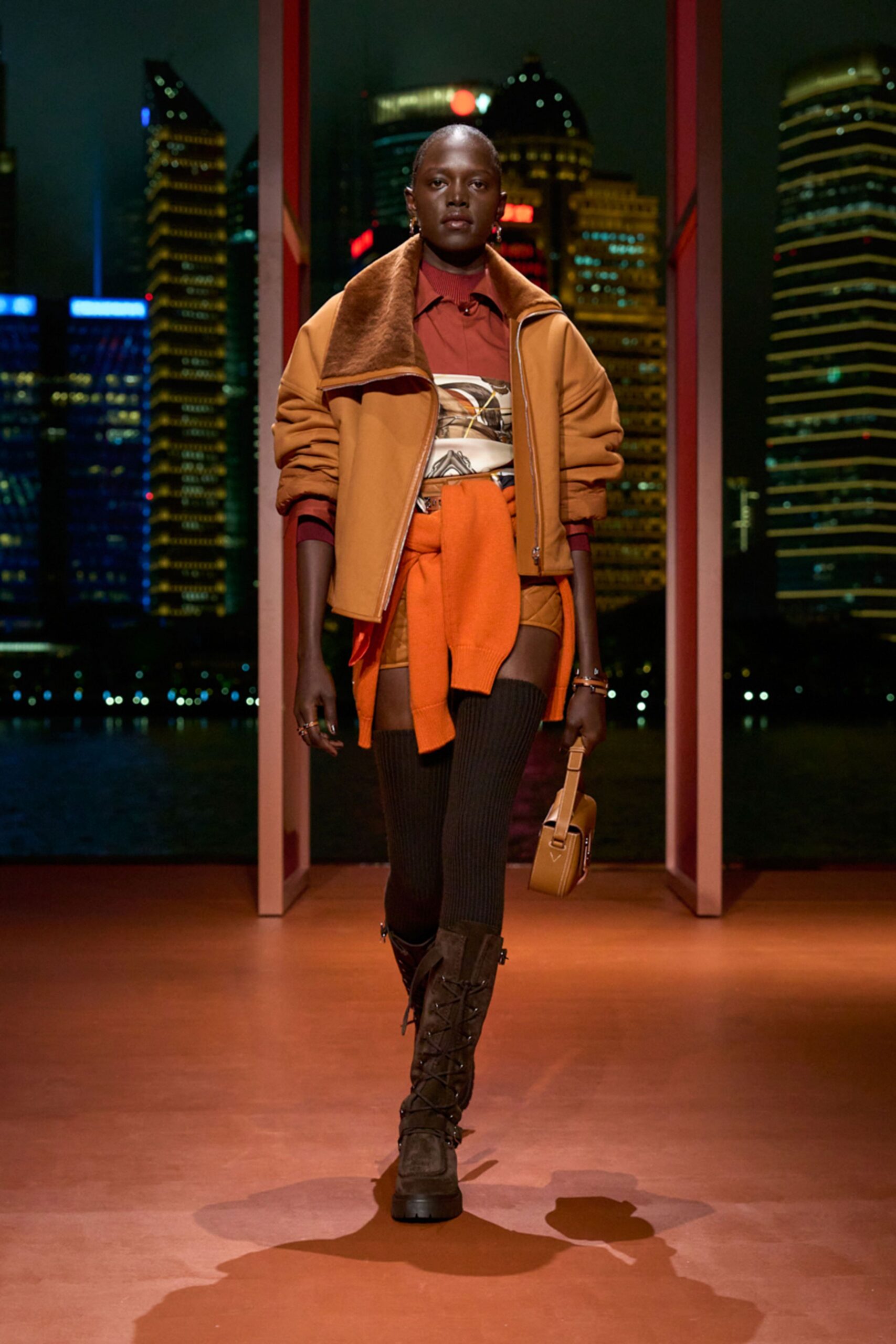 brown wool long-sleeve collared relaxed zippered jacket