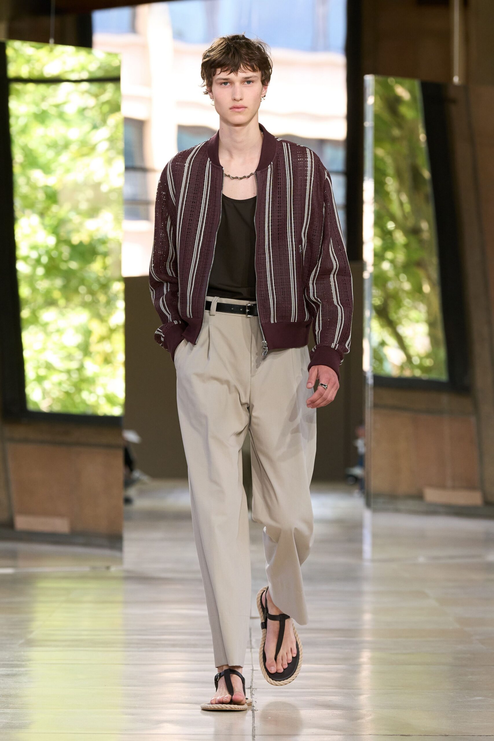 maroon cotton long-sleeve collared relaxed striped jacket