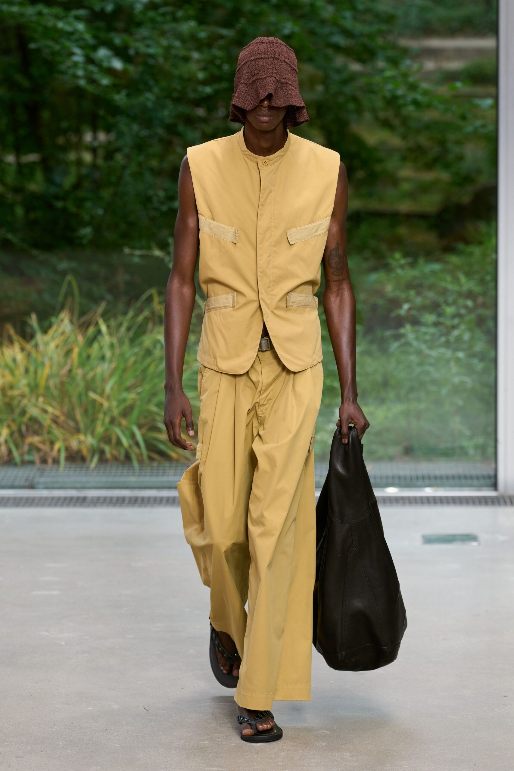 yellow cotton sleeveless collared relaxed buttoned vest
