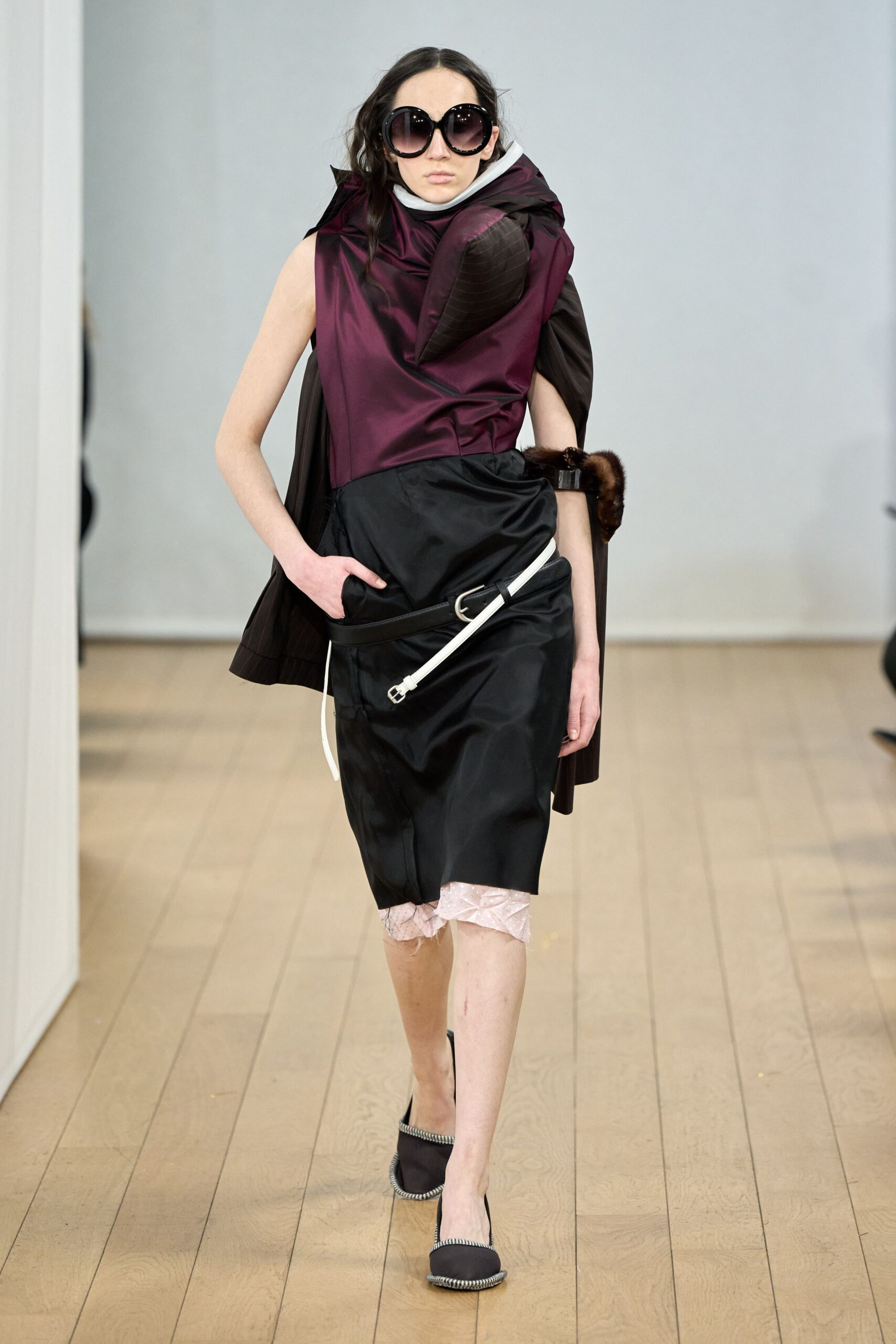 black and purple fitted dress with coat