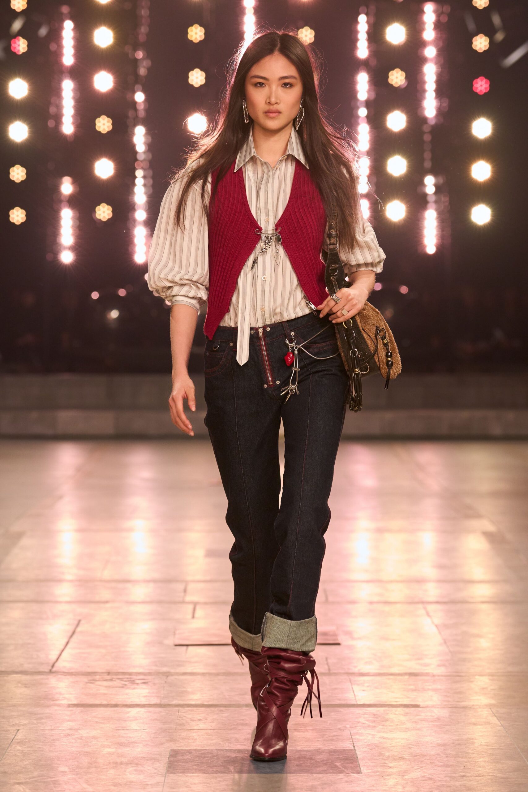 red wool sleeveless fitted buttoned vest