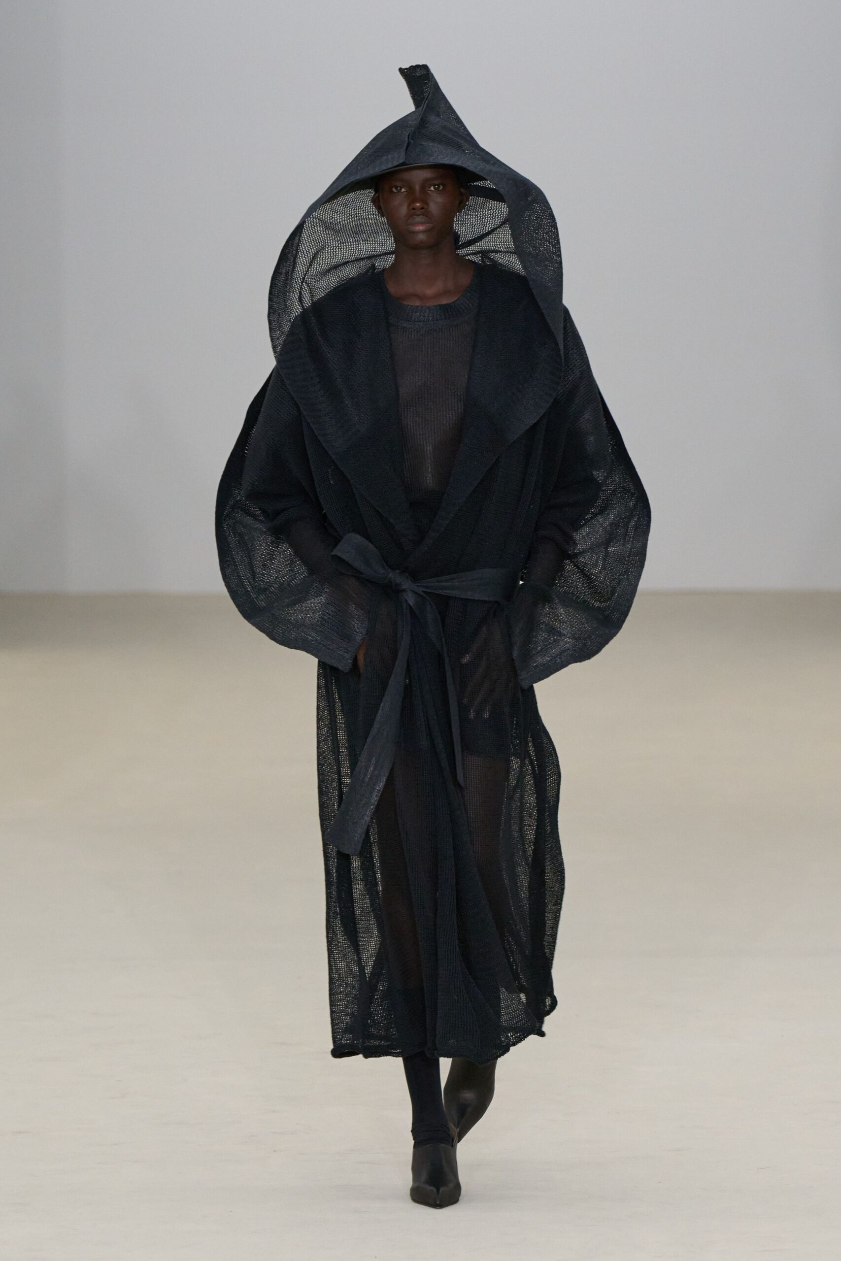 black mesh long-sleeve hooded relaxed layered sheer coat