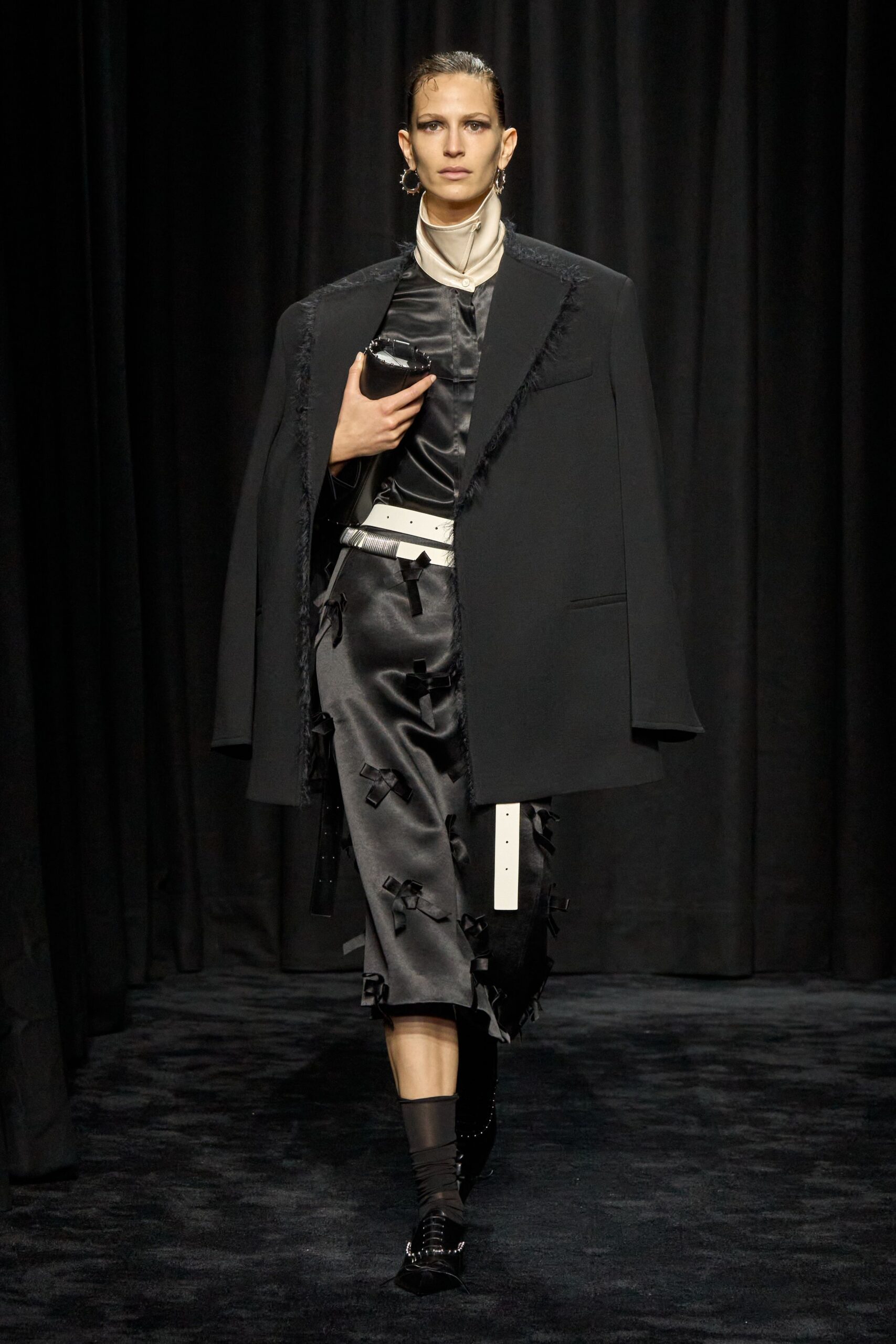 black silk cape and shirt ensemble