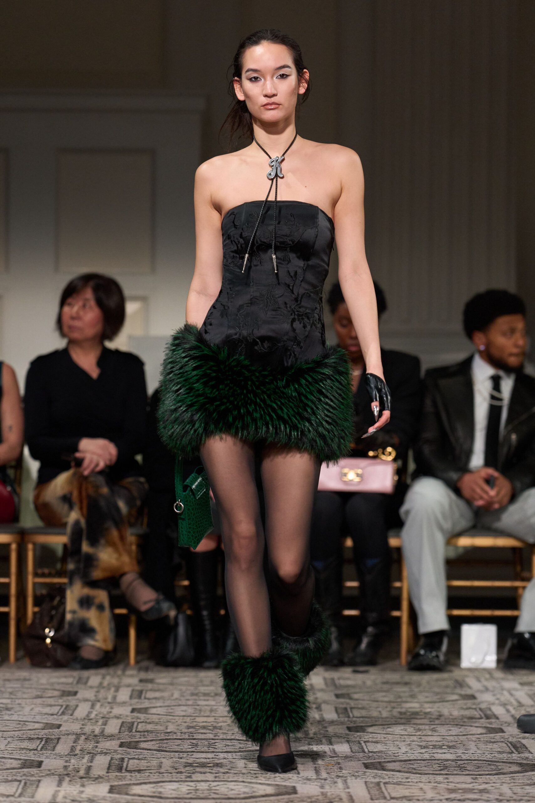black silk strapless fitted ruffled mini dress
