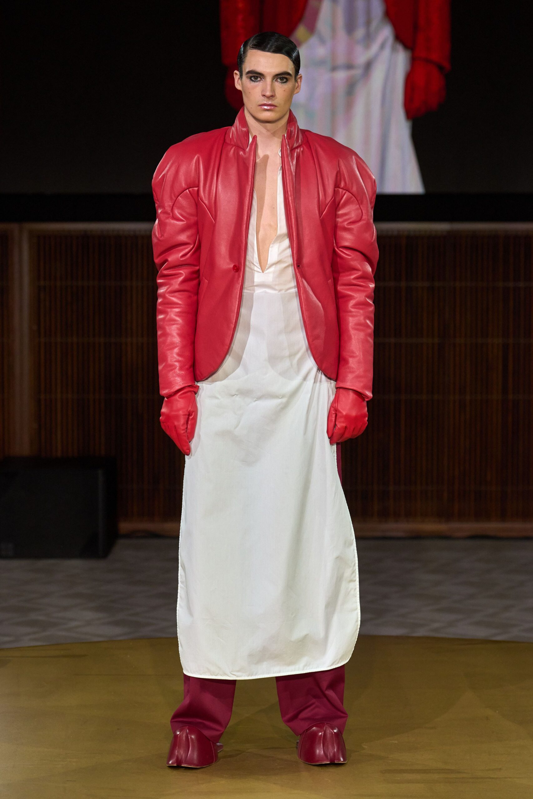 red leather long-sleeve structured jacket
