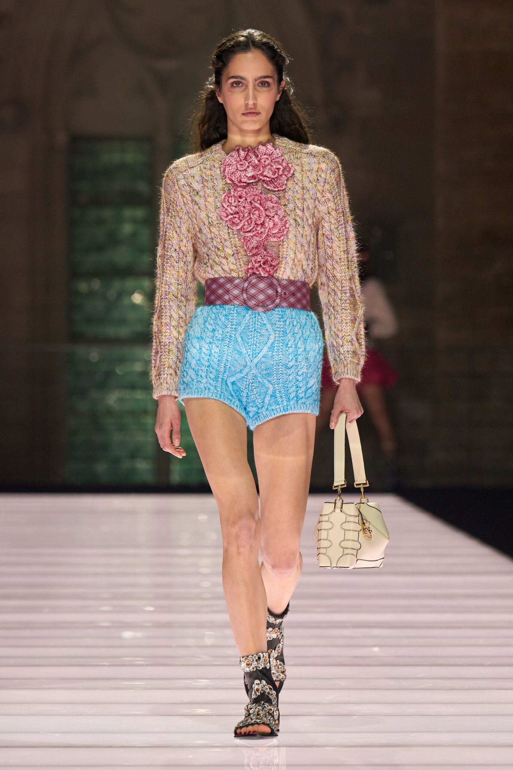 blue cotton fitted textured short shorts