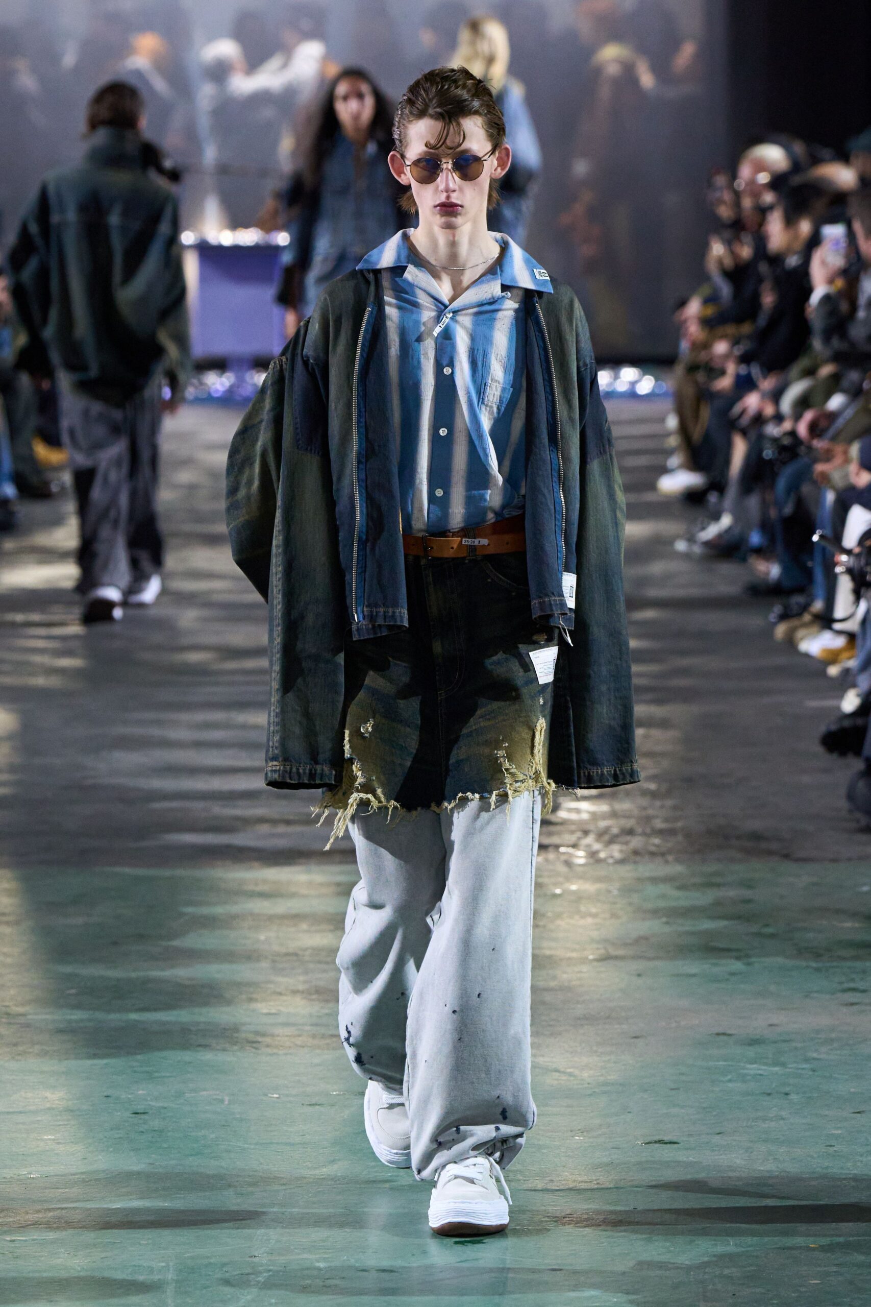 blue denim long-sleeve oversized distressed jacket