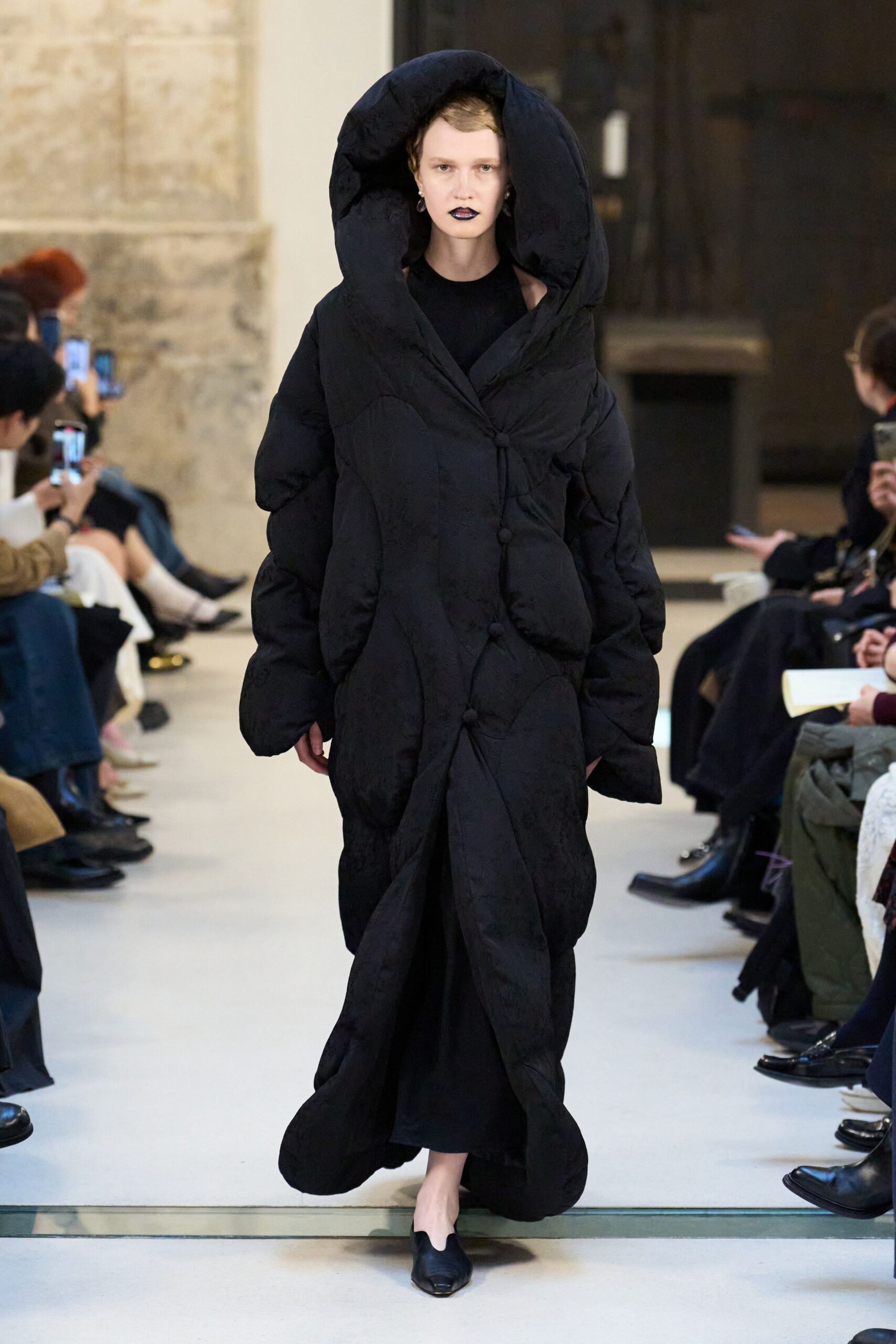 black padded coat with dress