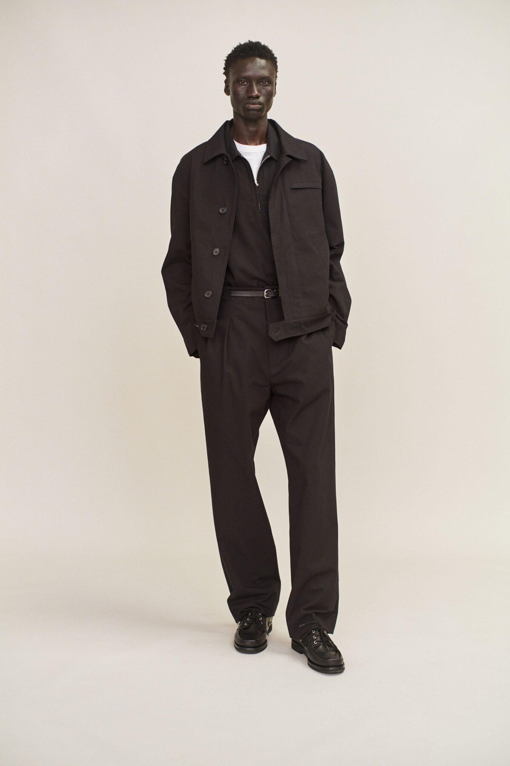 black relaxed jacket with white shirt