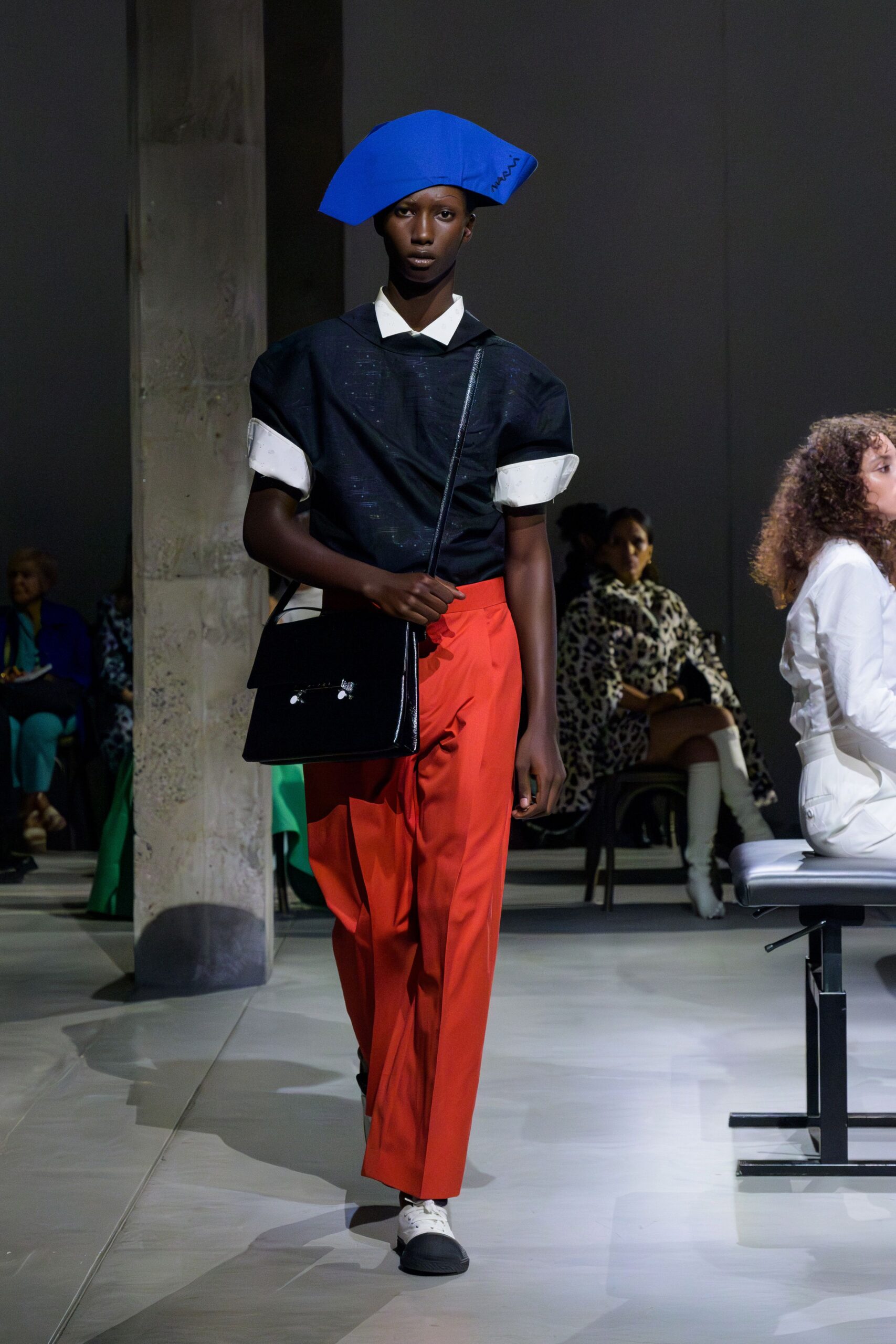 red cotton tailored high-waisted straight-leg pants