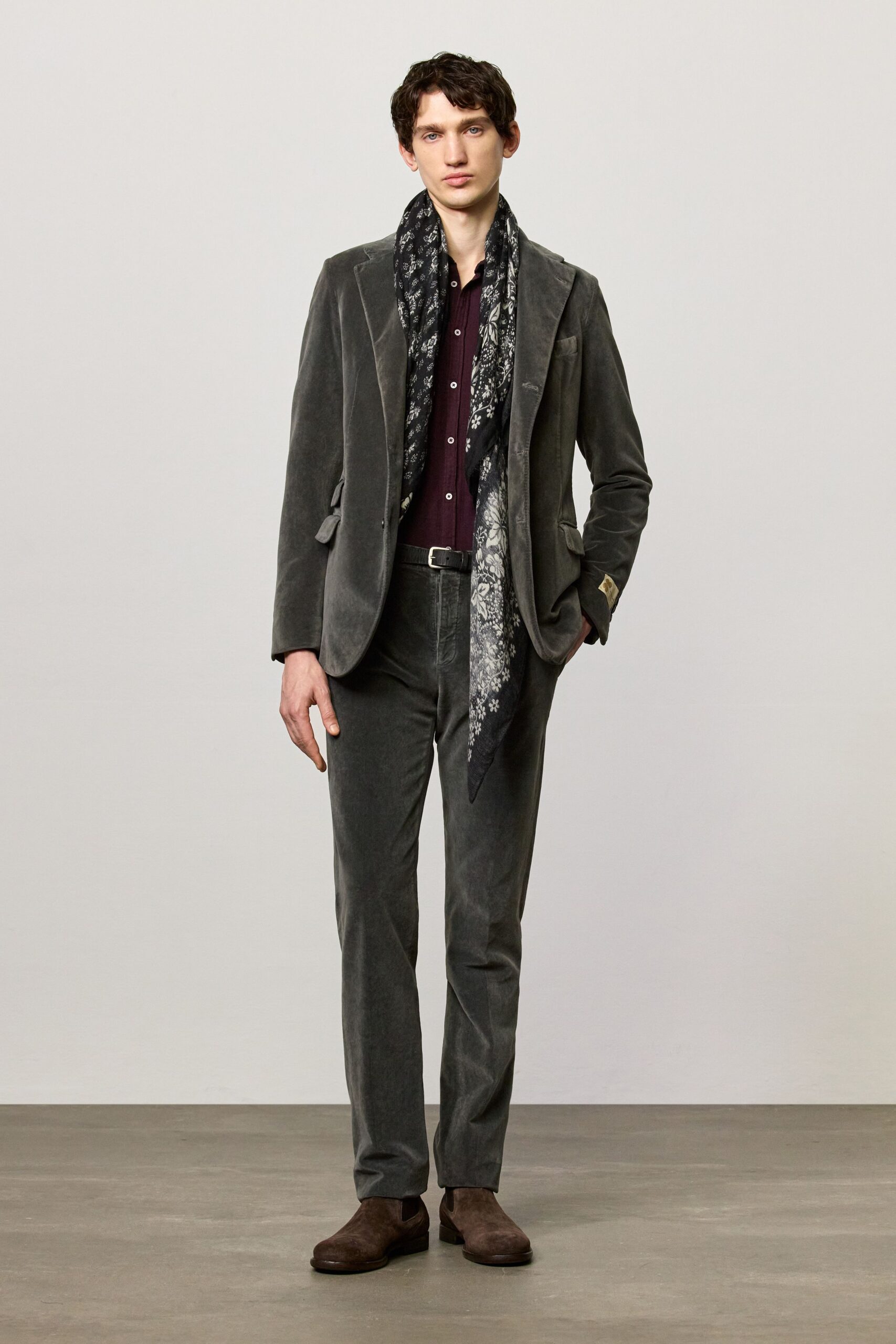 gray velvet tailored blazer