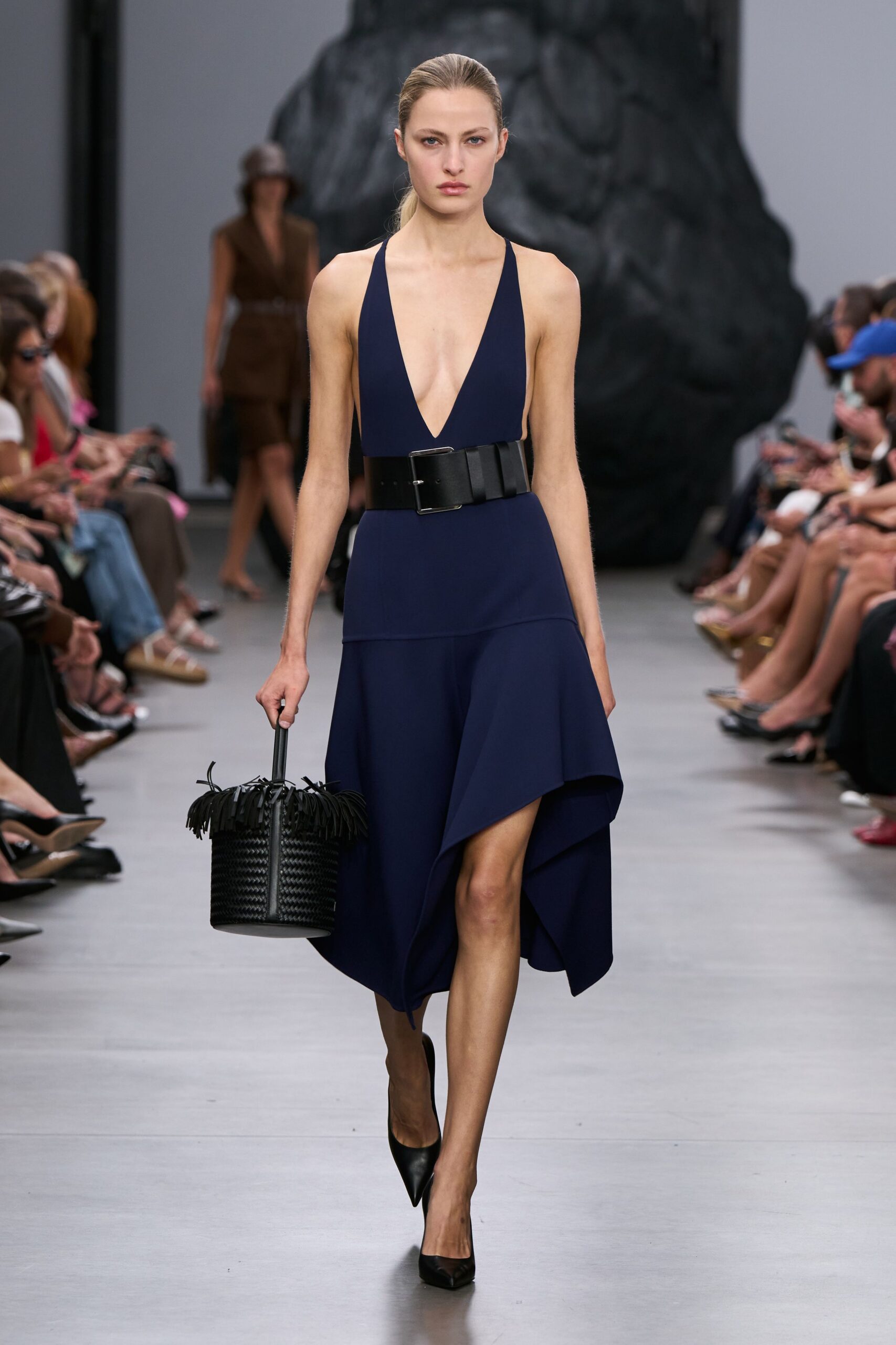 blue silk sleeveless midi dress