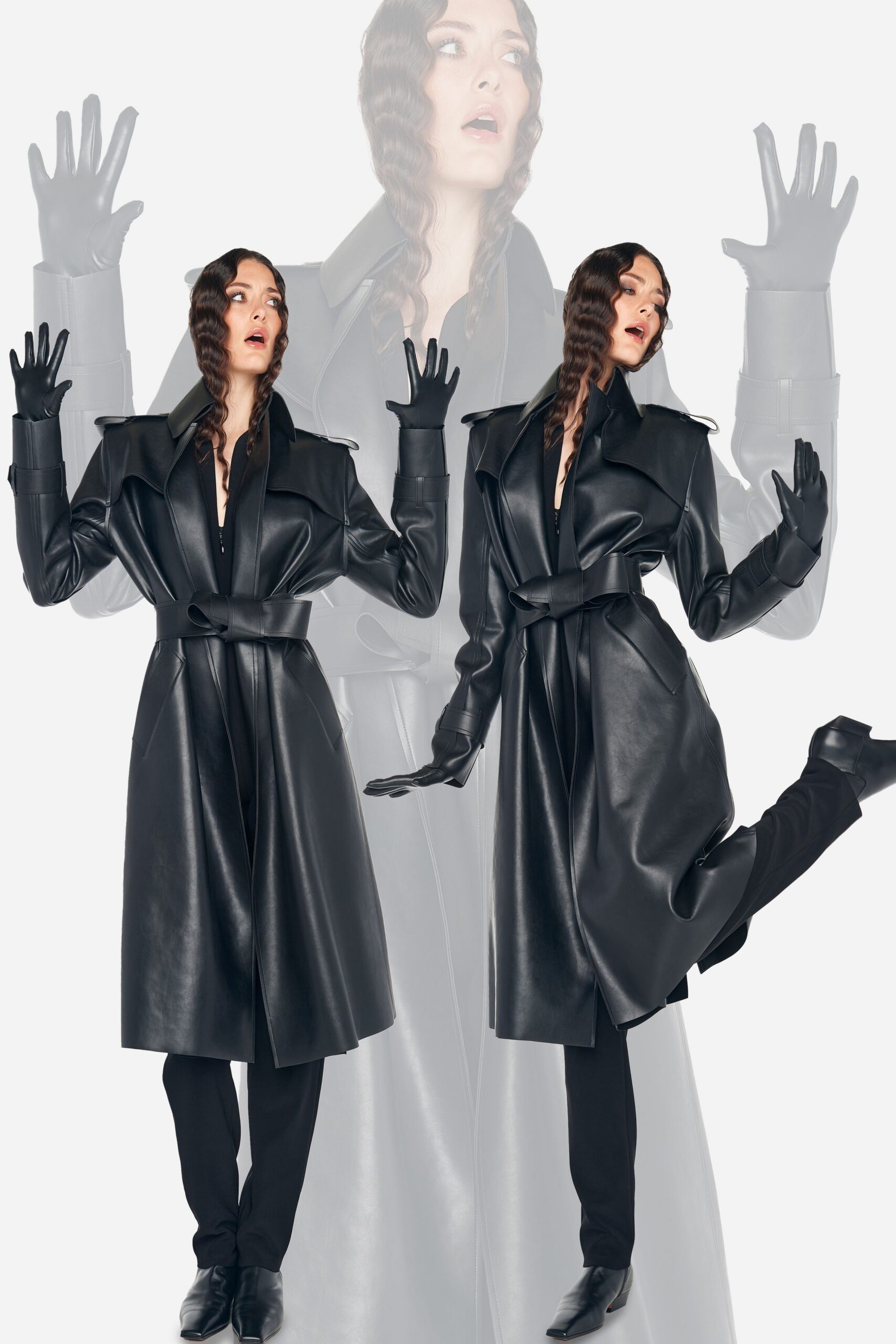 black leather coat and pants