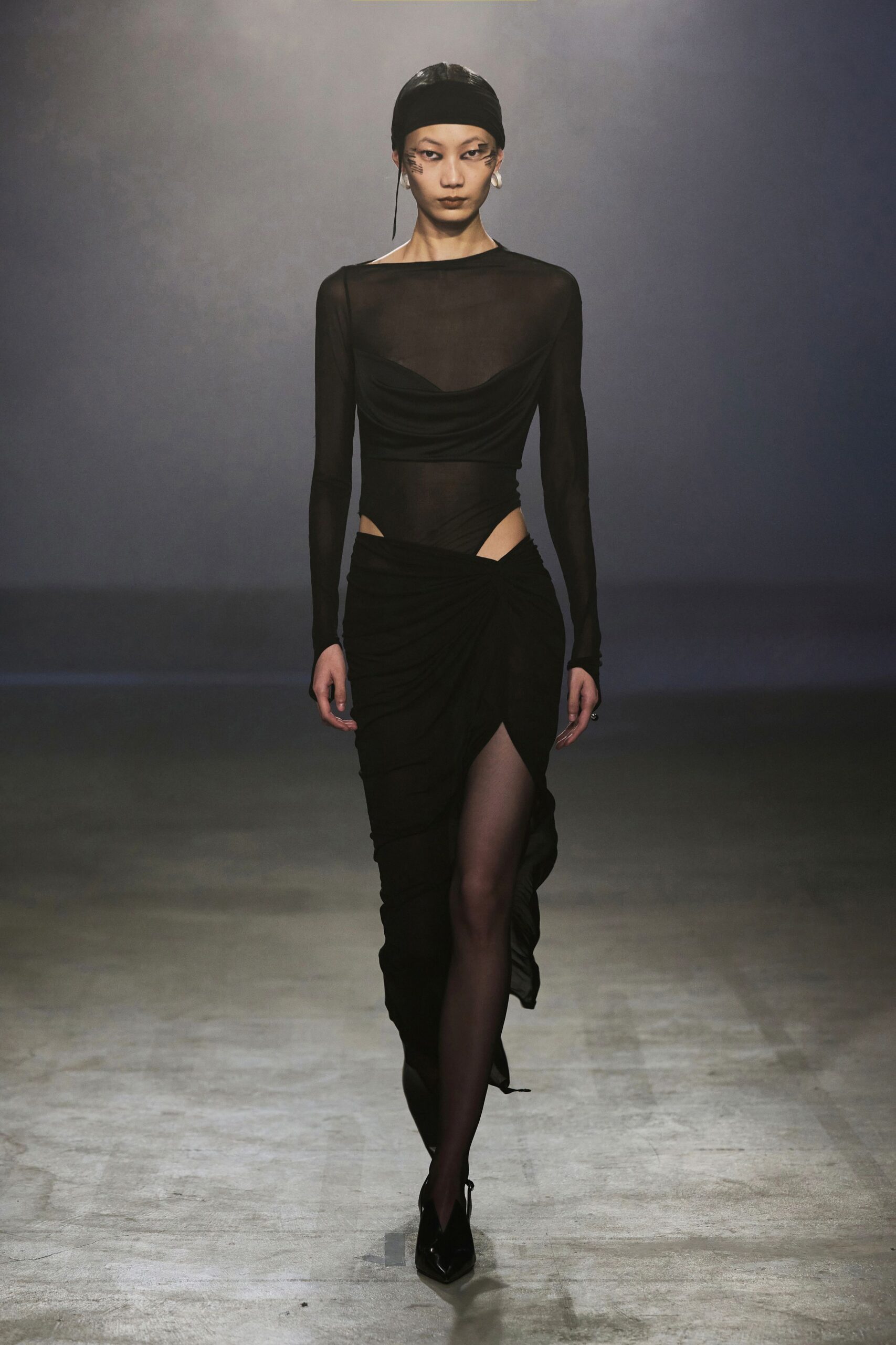 black sheer ruched midi dress