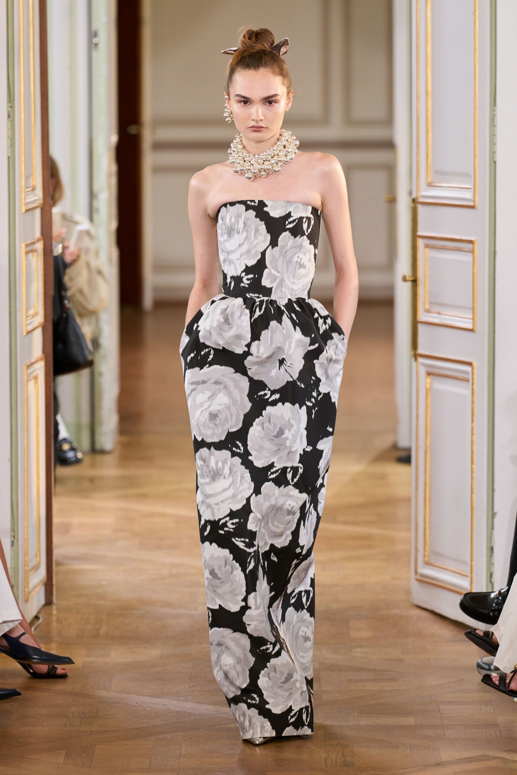 black and white floral gown