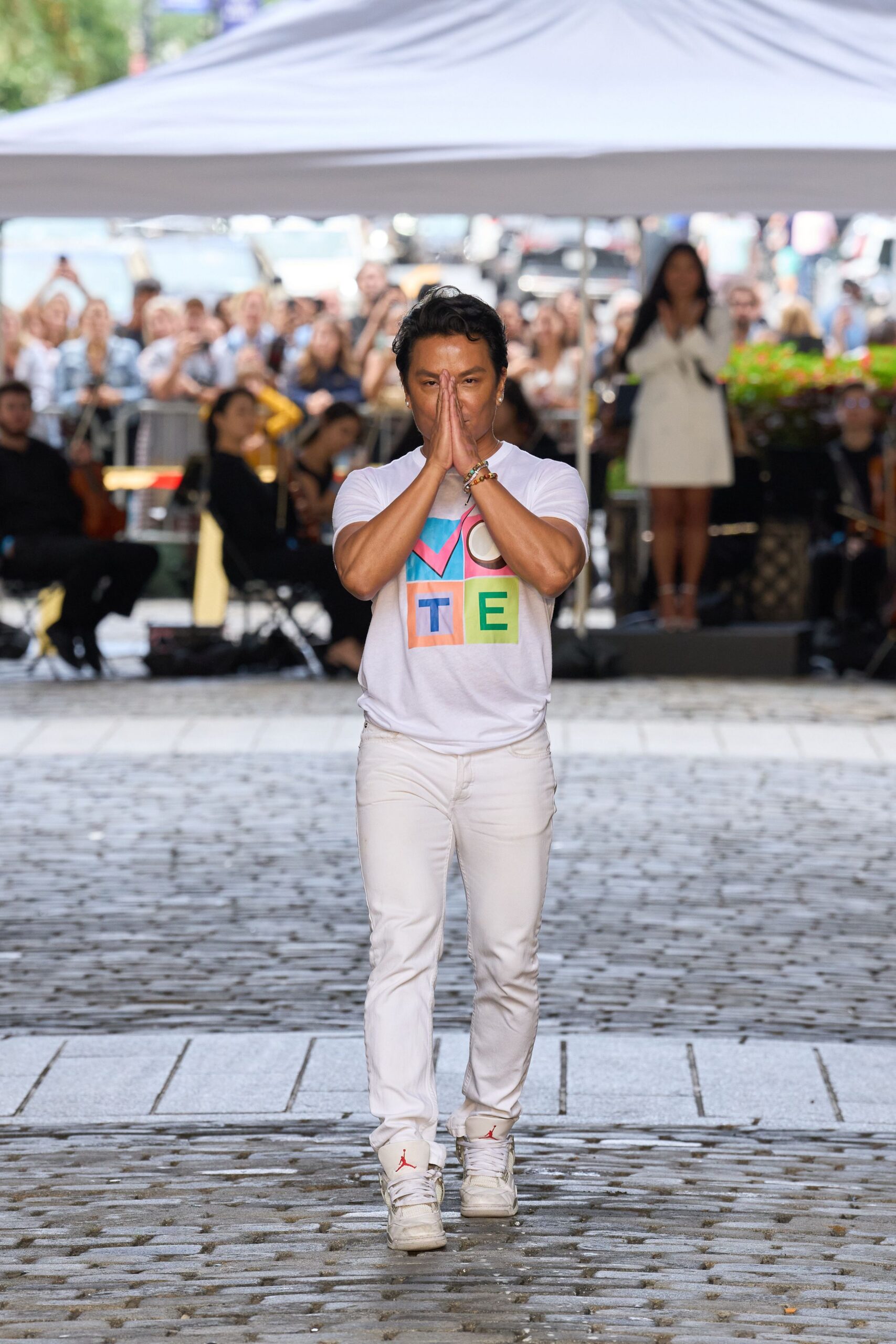 white t-shirt and pants