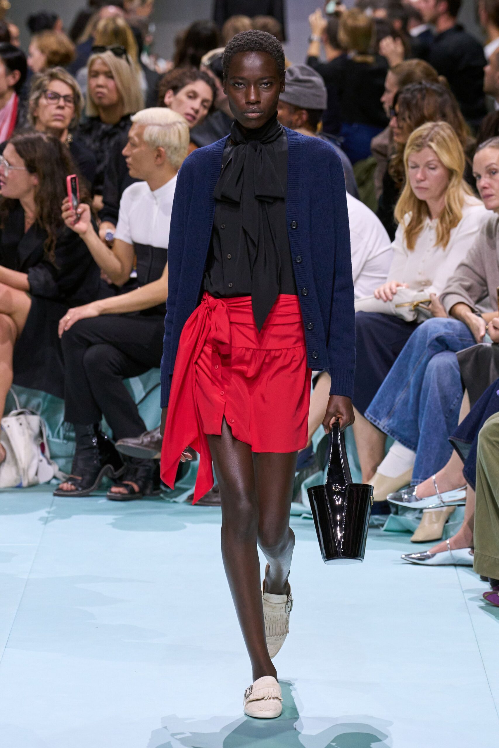 red cotton fitted high-waisted pleated mini skirt