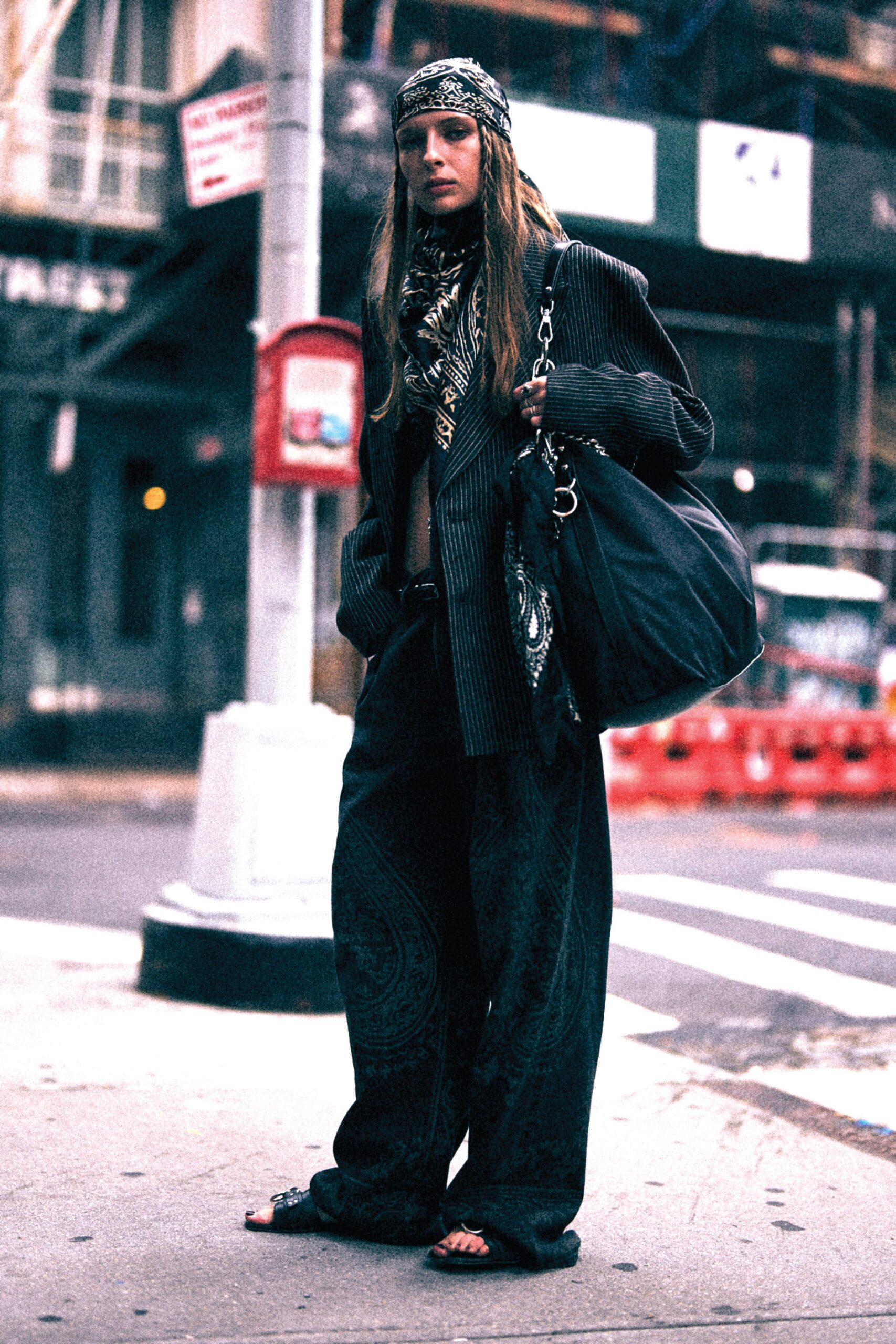 black relaxed blazer with wide-leg pants