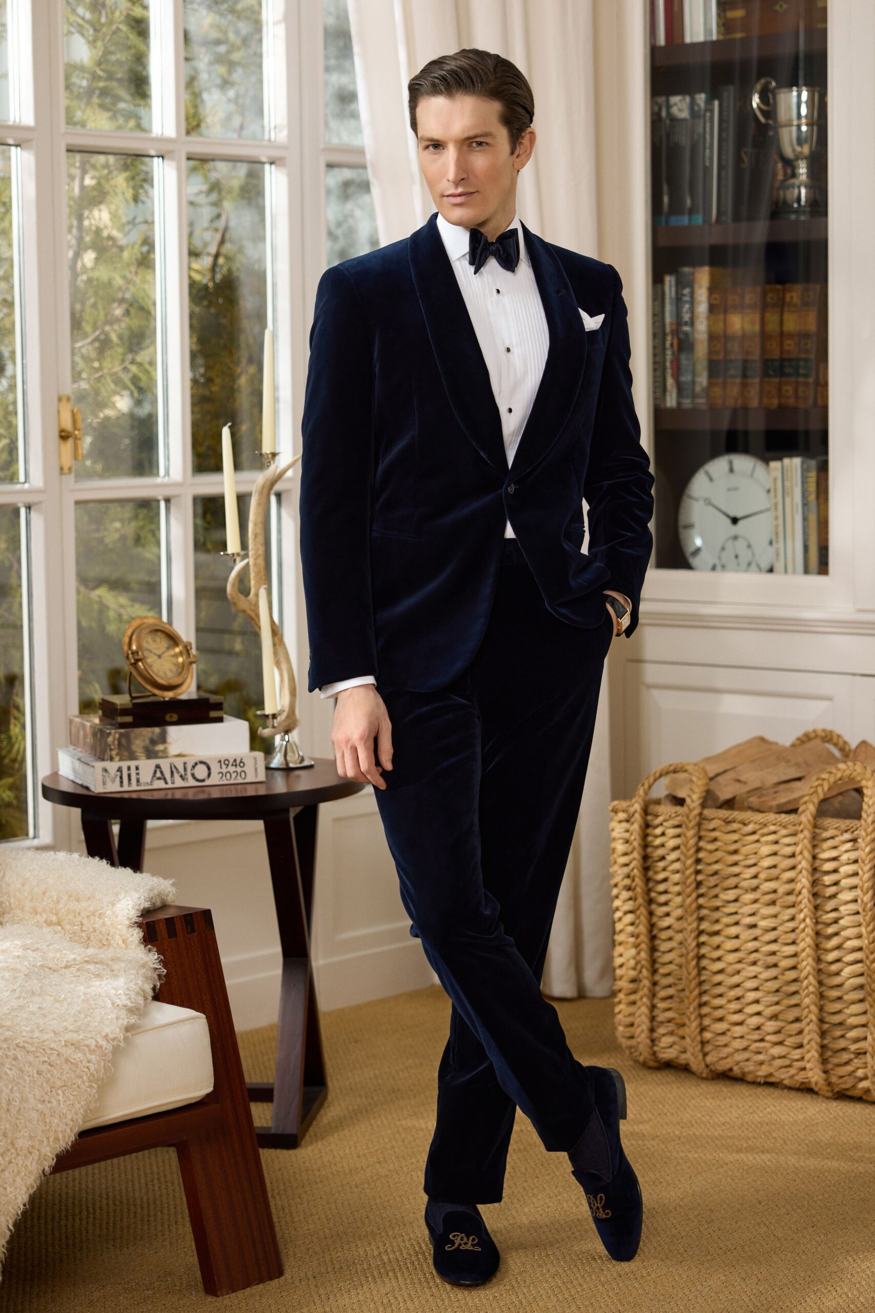 blue velvet tailored suit