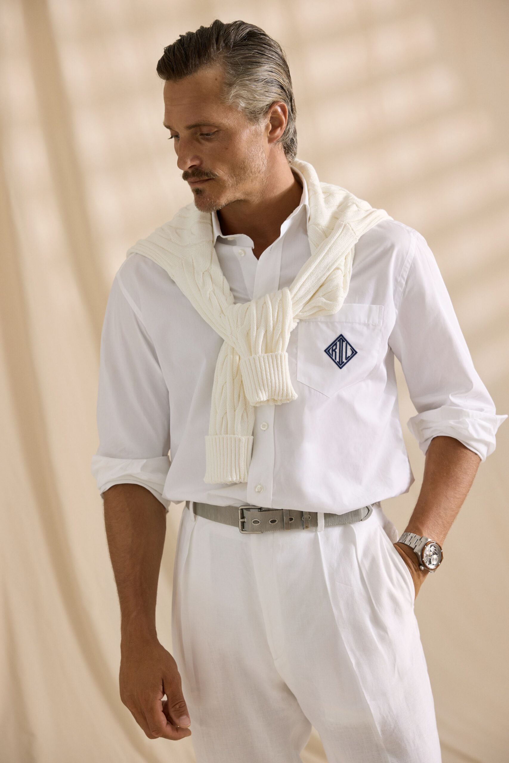white cotton shirt with sweater